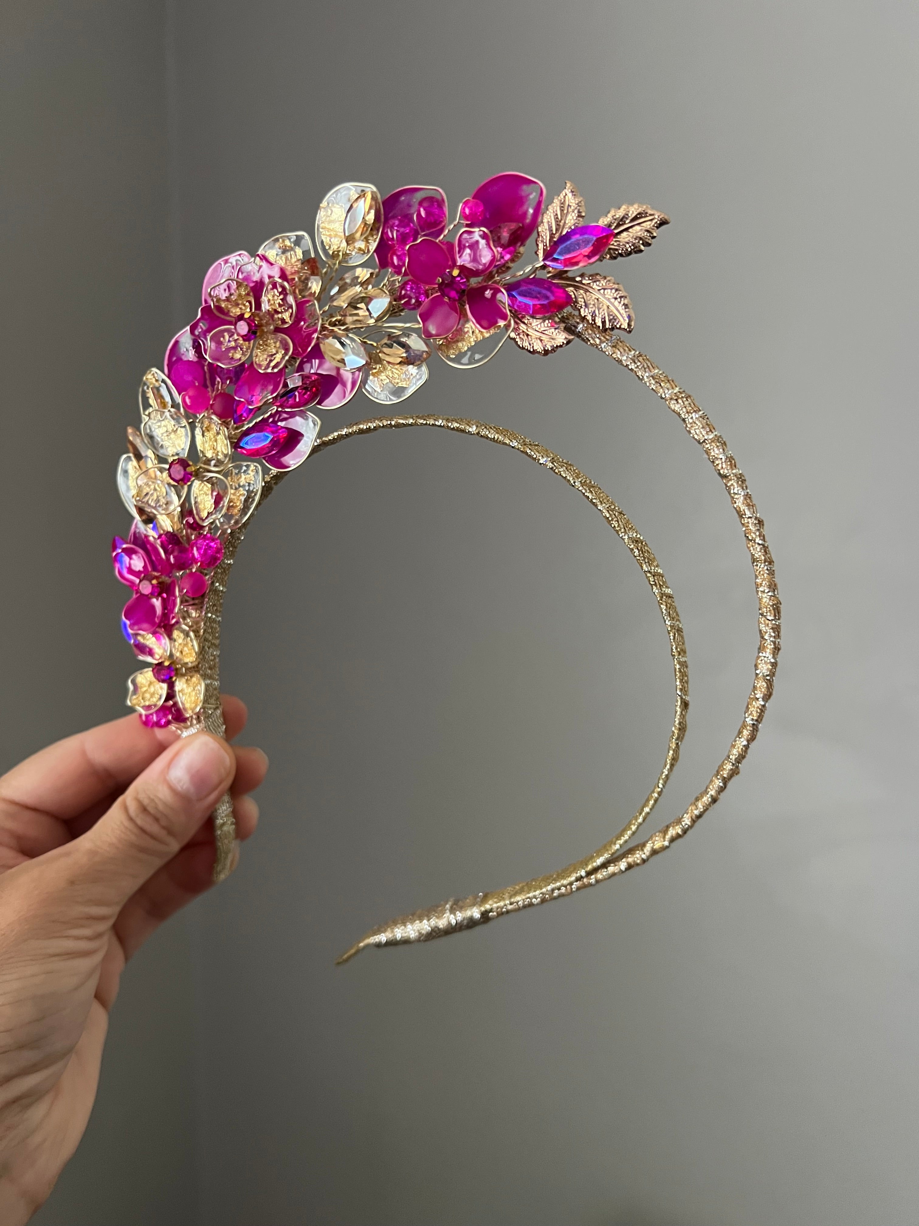 Magenta and Gold wedding guest Heapdiece