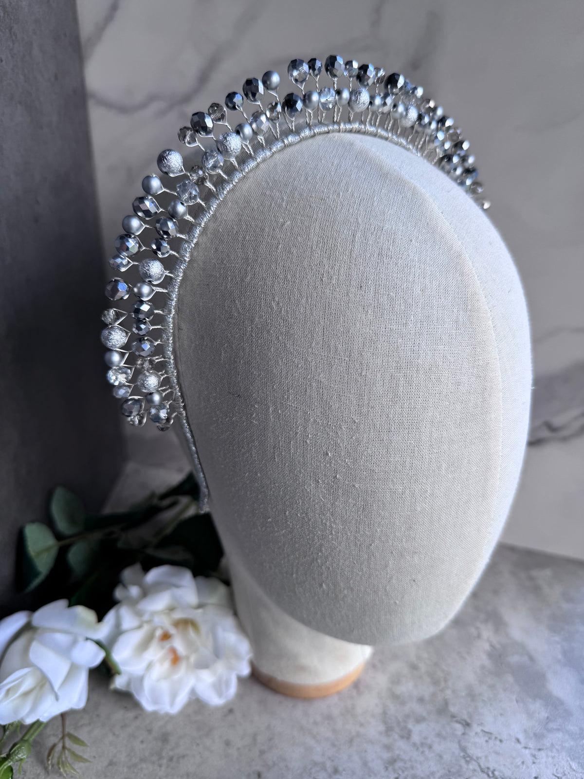 Silver Pearl Beaded Crown