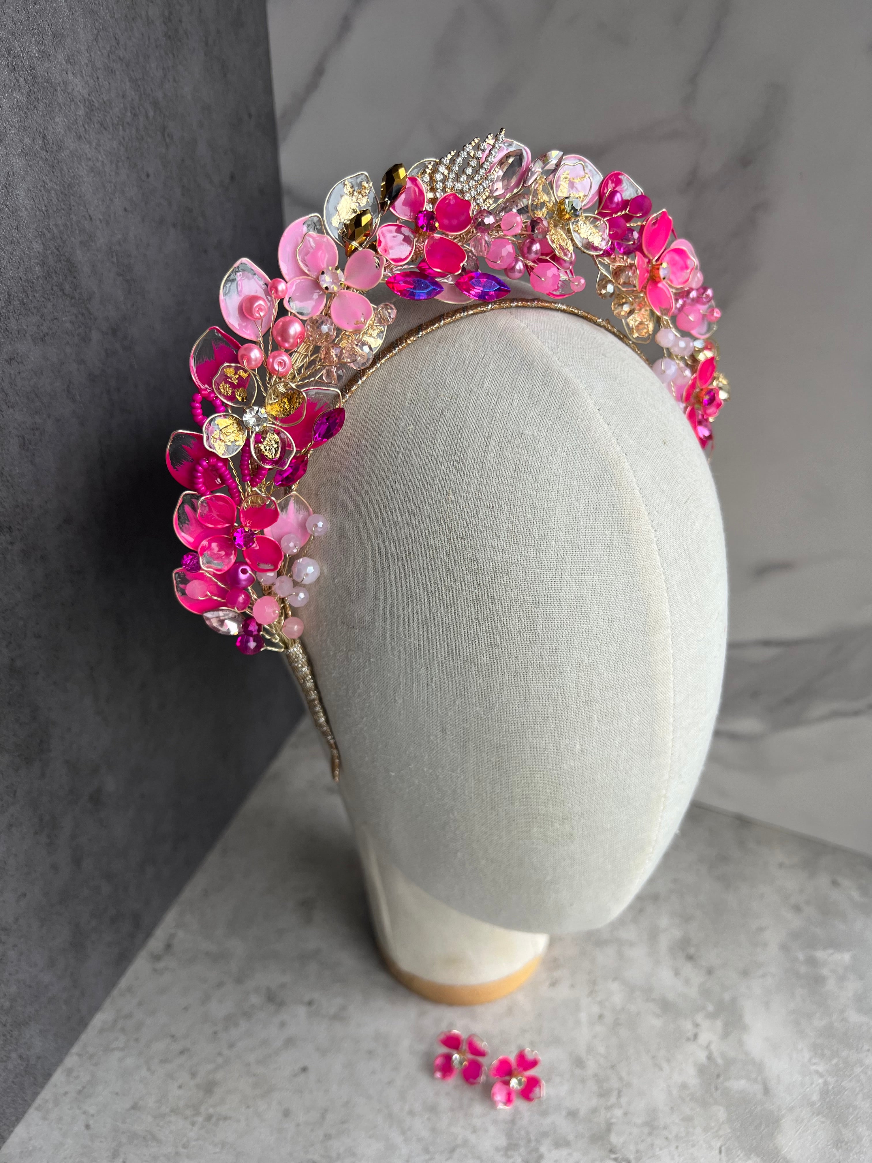 Fucshia and Pink weding guest Halo crown