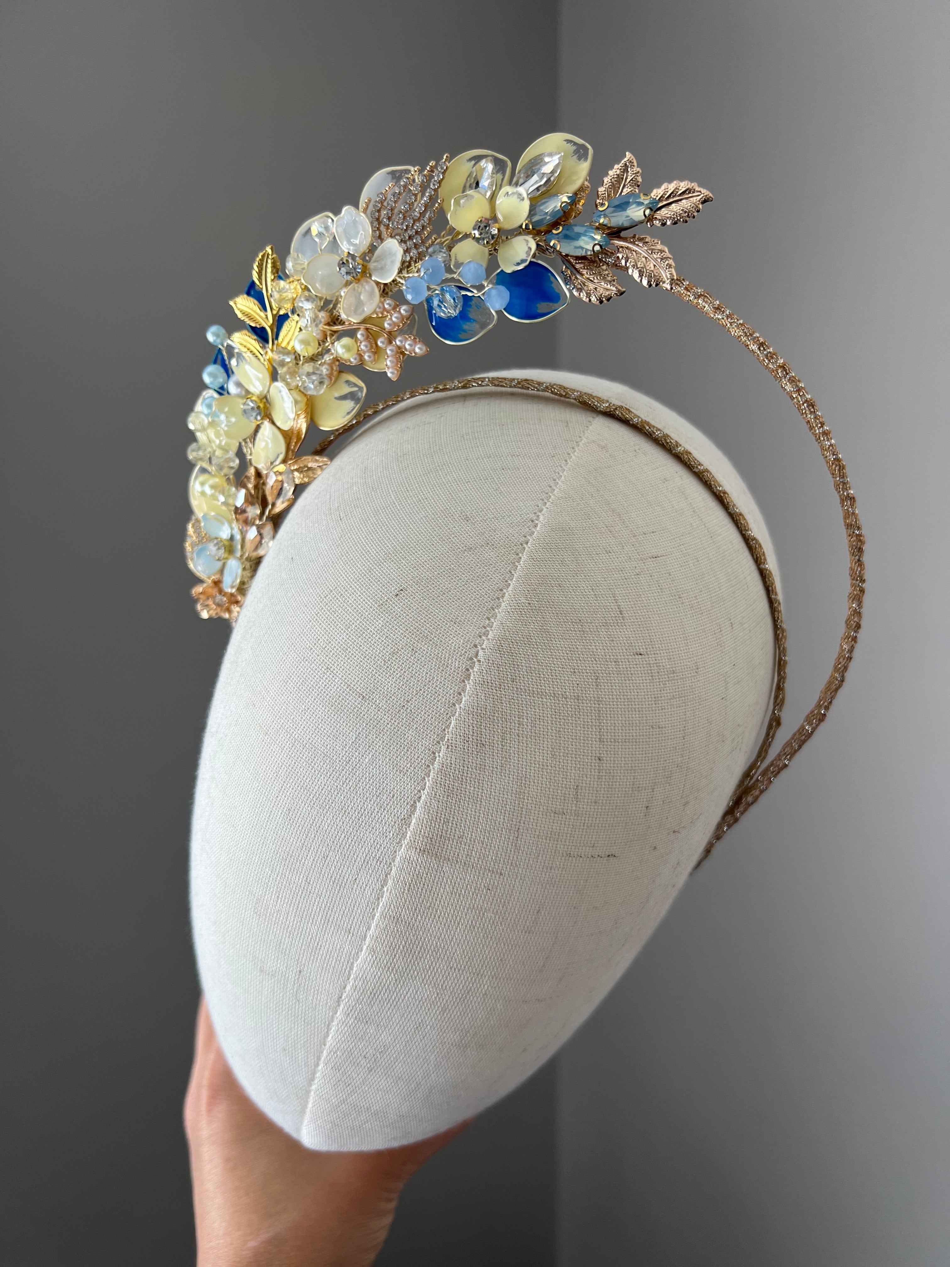 Yellow and blue Half halo headpiece