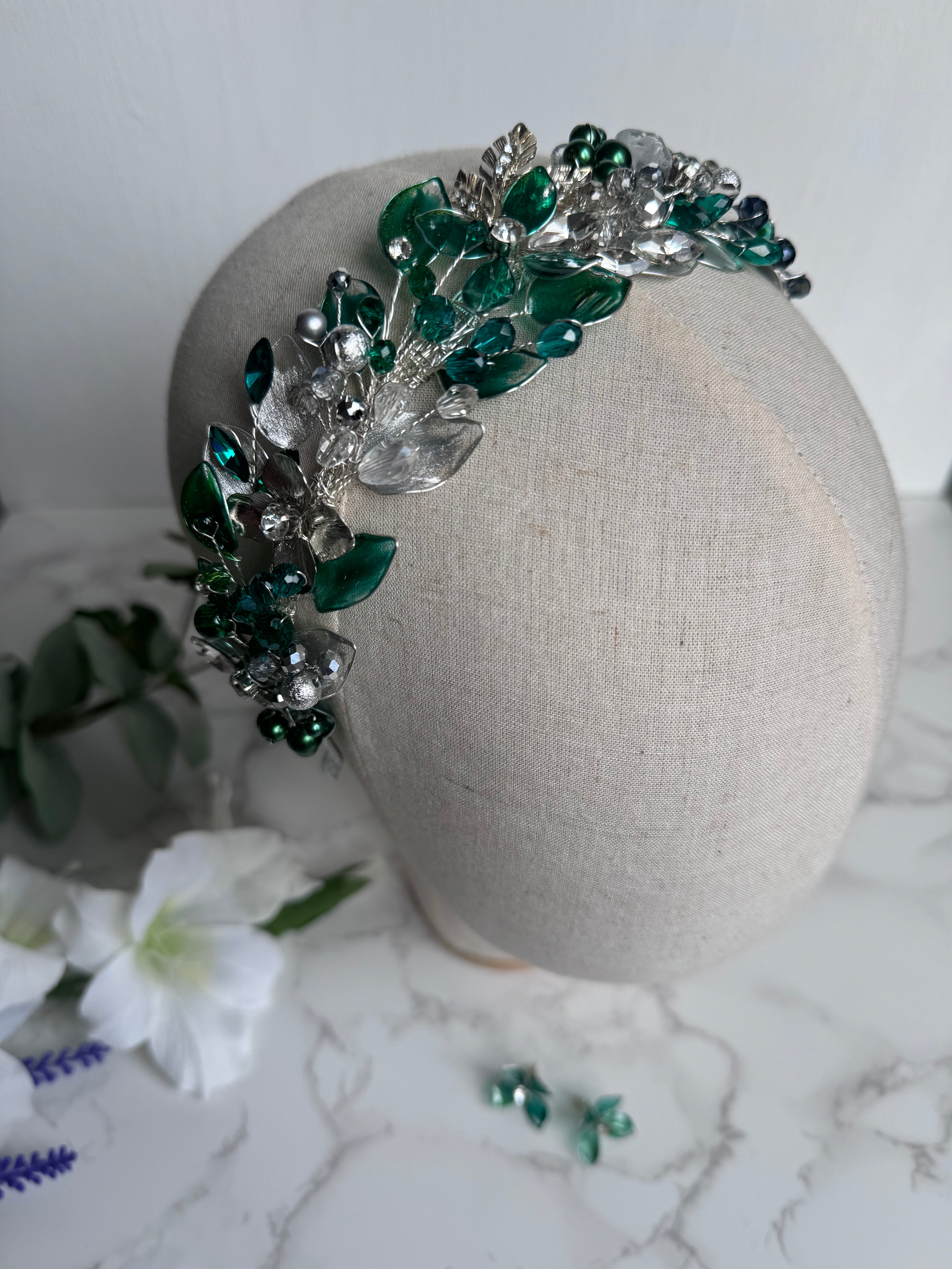 emerald green headpiece