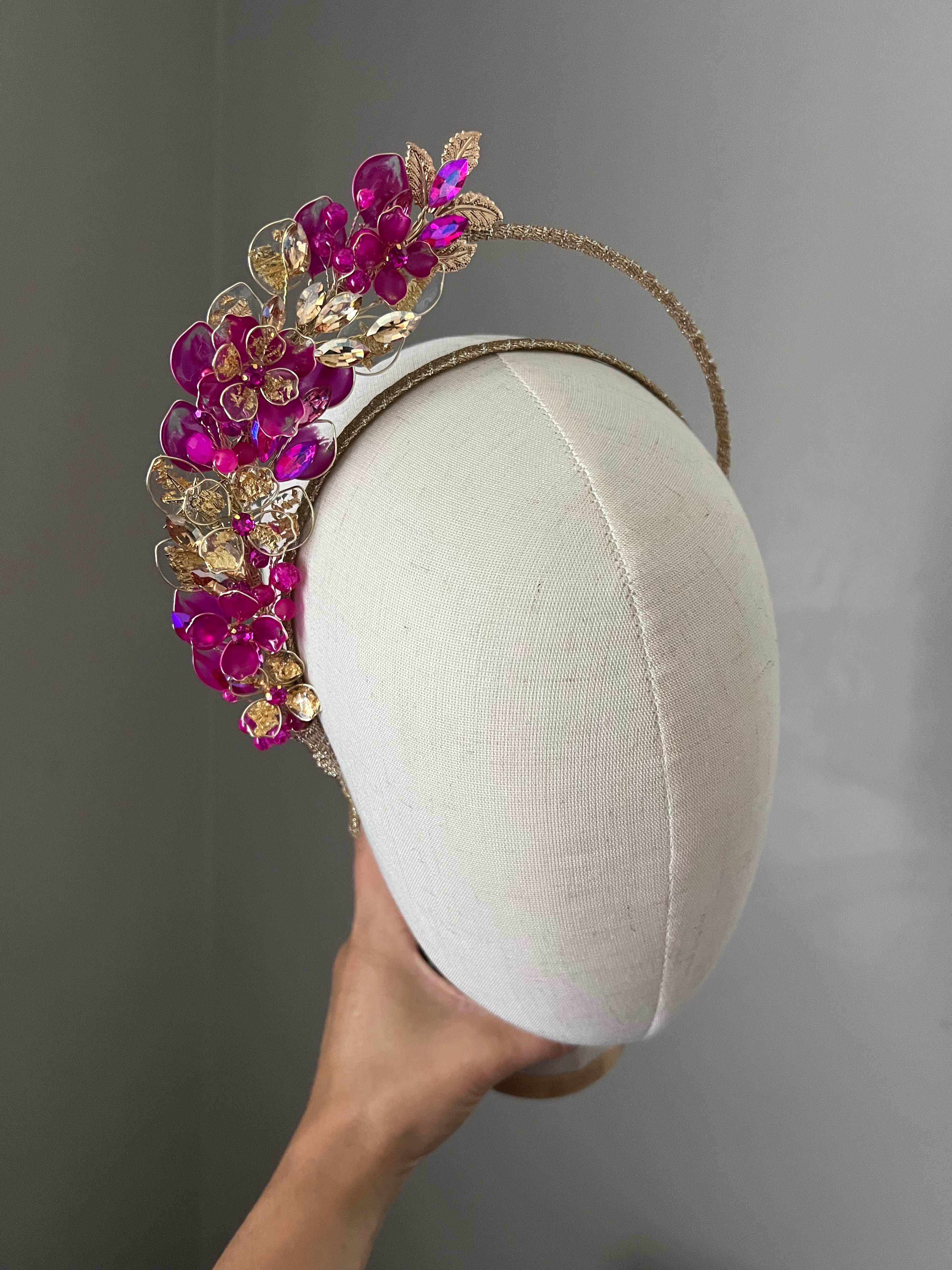 Magenta and Gold wedding guest Heapdiece