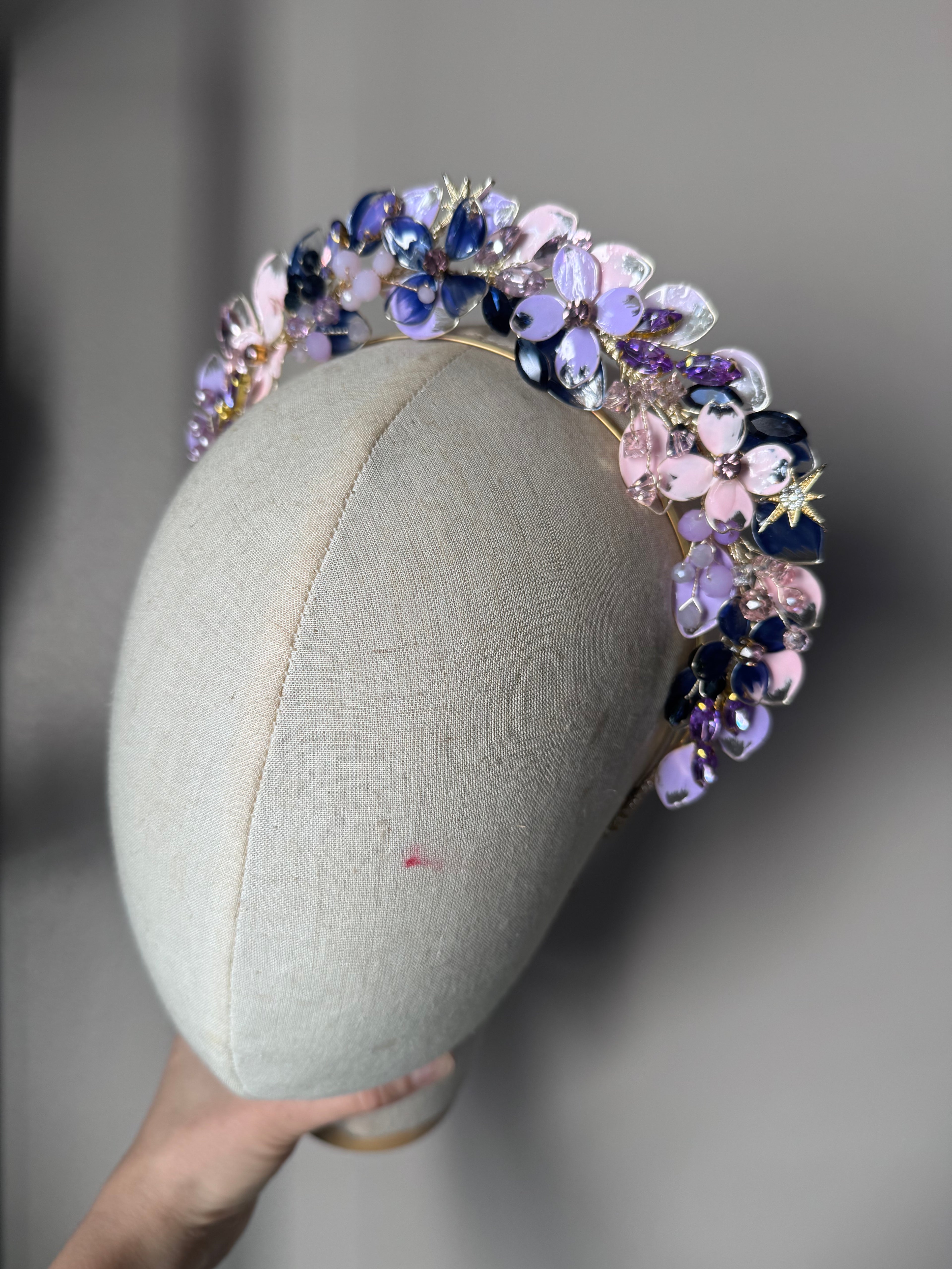 Lilac, Navy and Pink wedding guest Crown