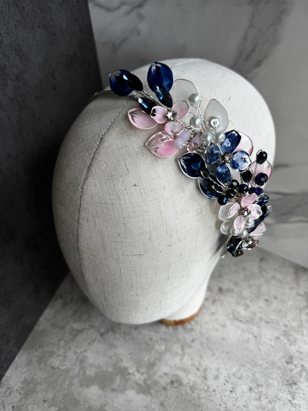 Navy, pink and white