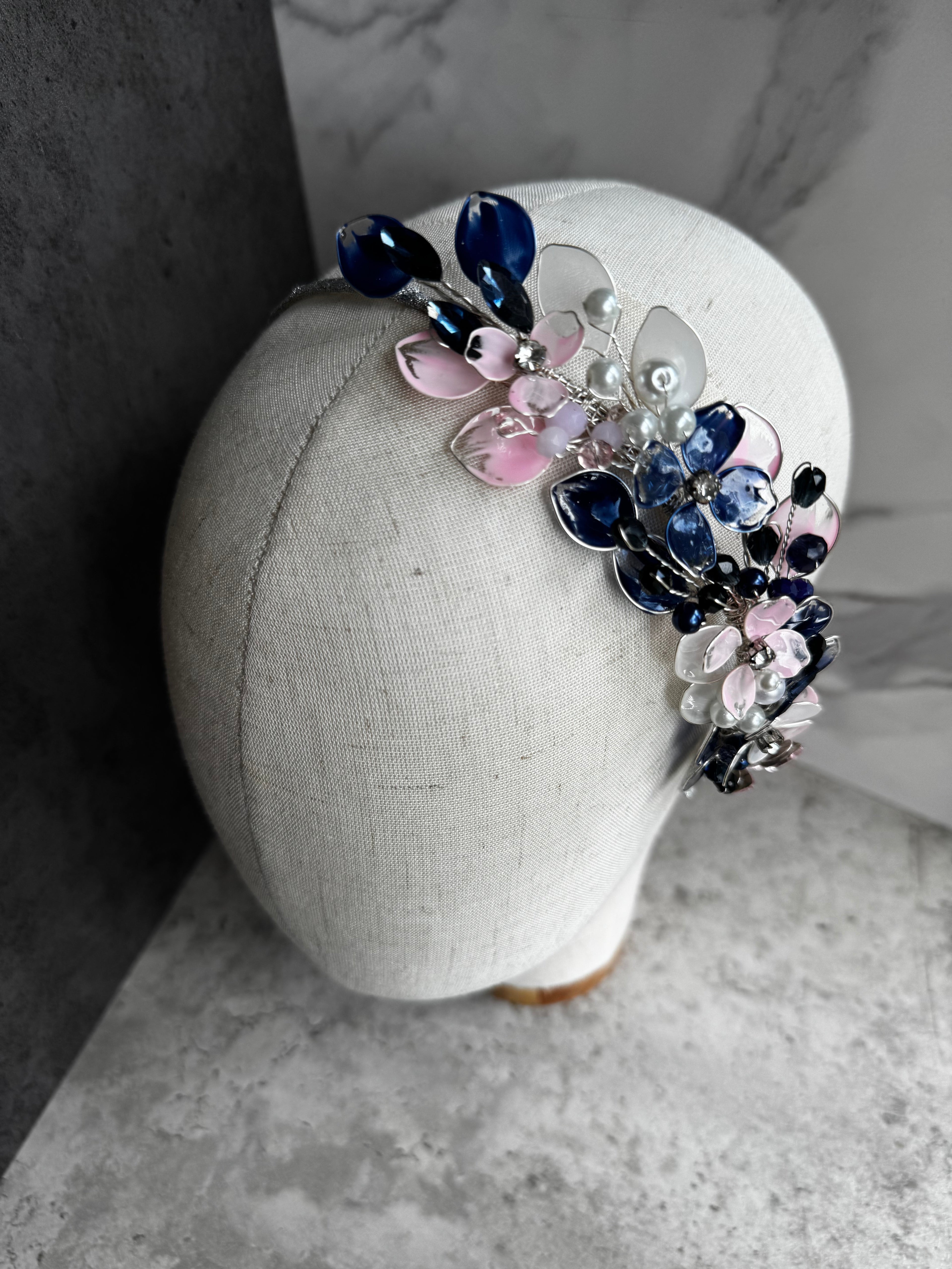 Navy, pink and white