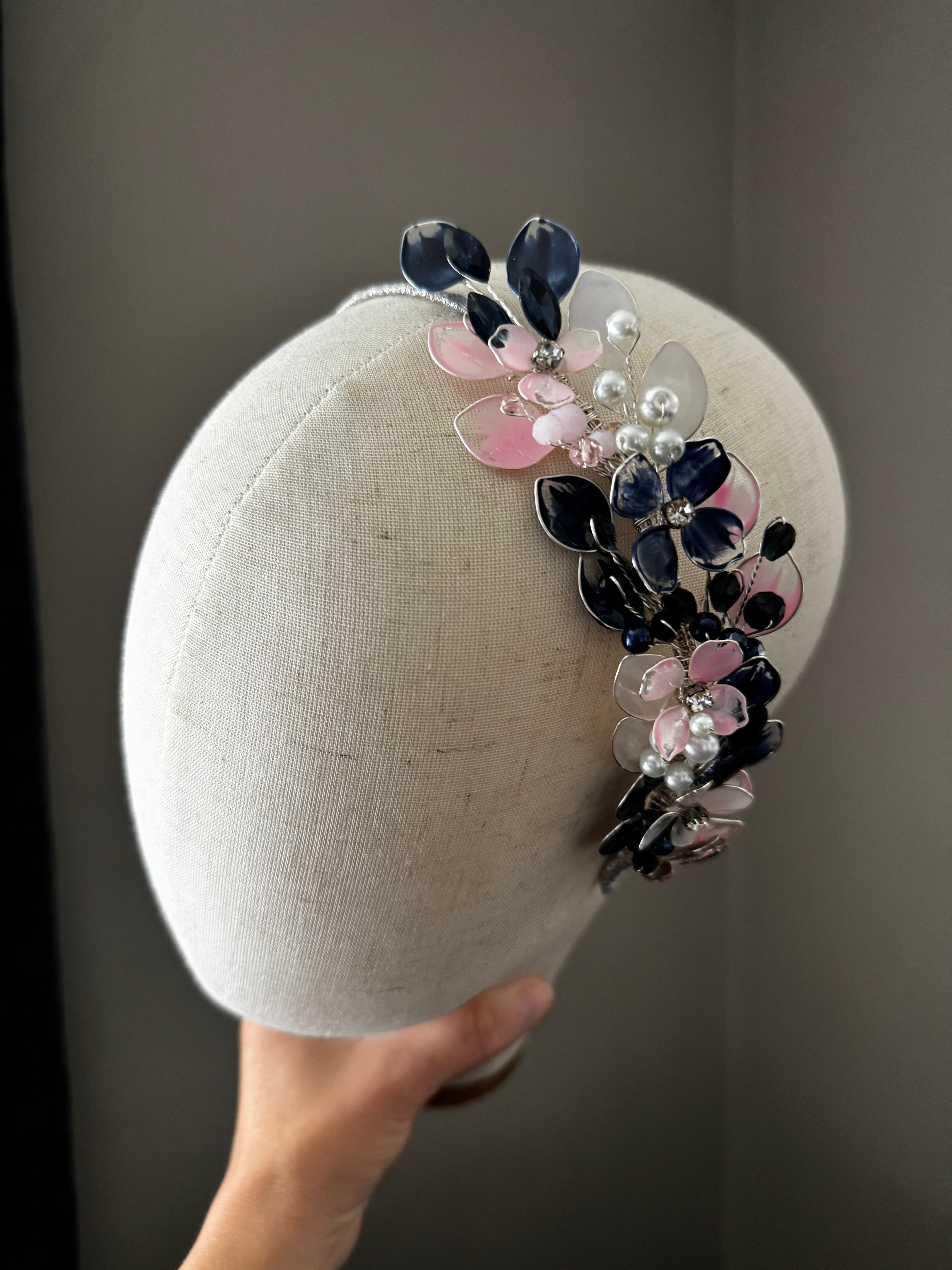 Navy, pink and white