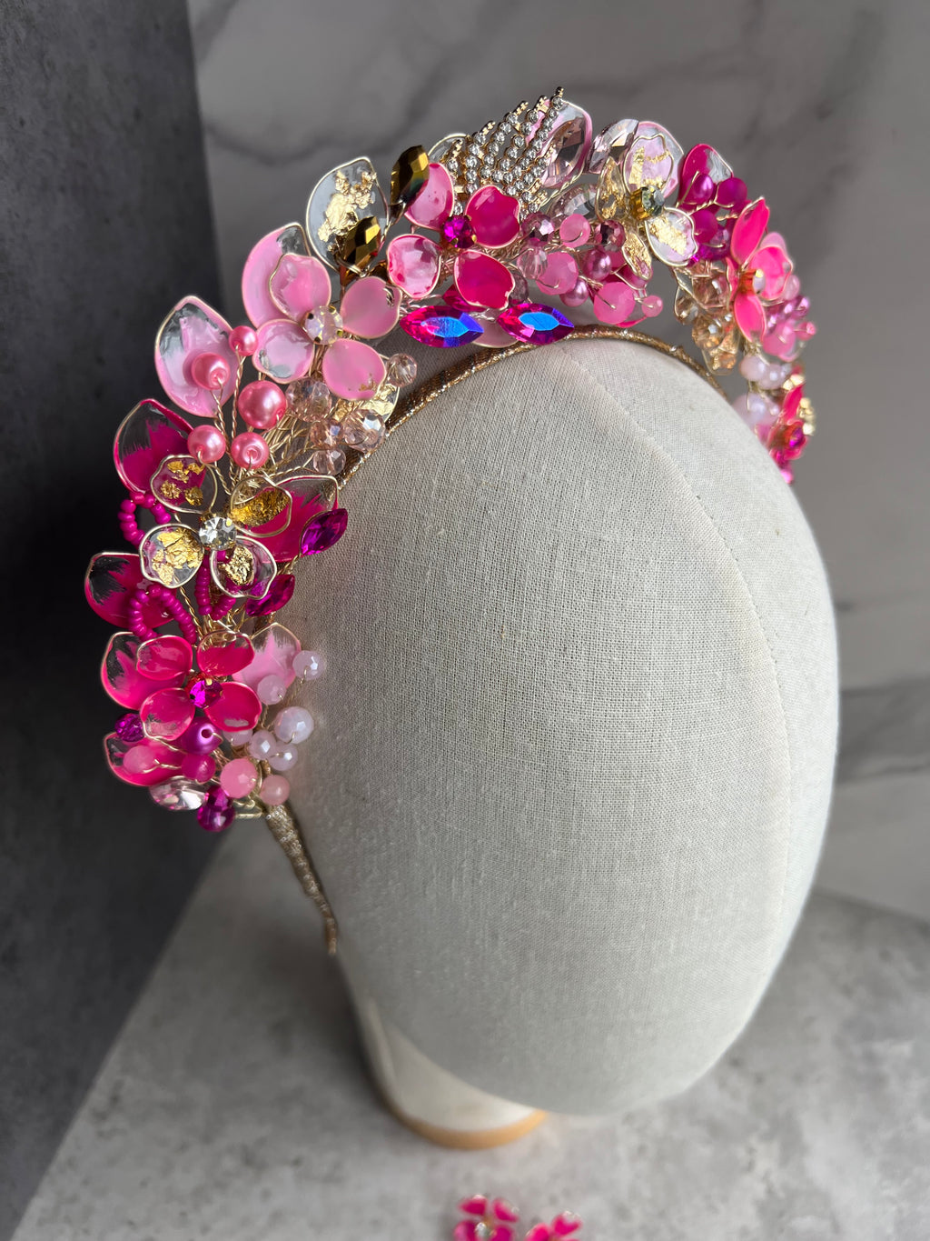 Fucshia and Pink weding guest Halo crown