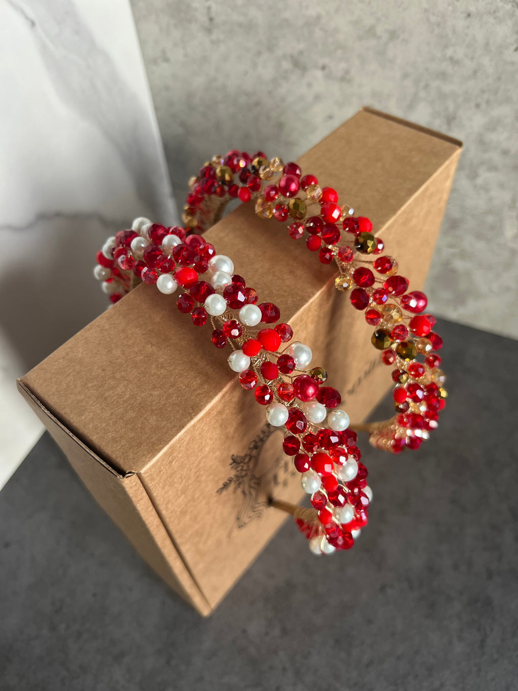 Red beaded headpiece Red beaded headpiece Precius pearls