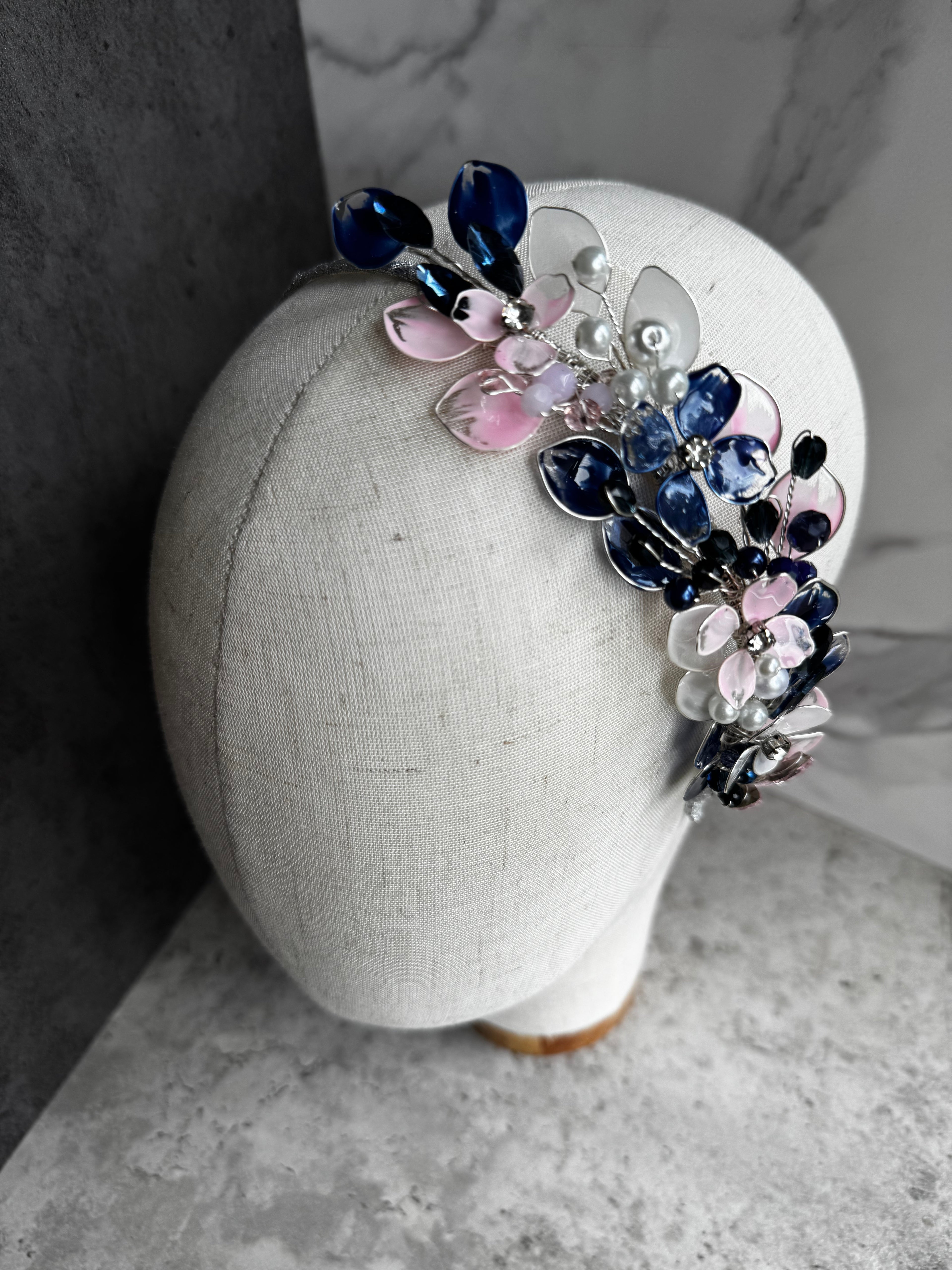 Navy, pink and white