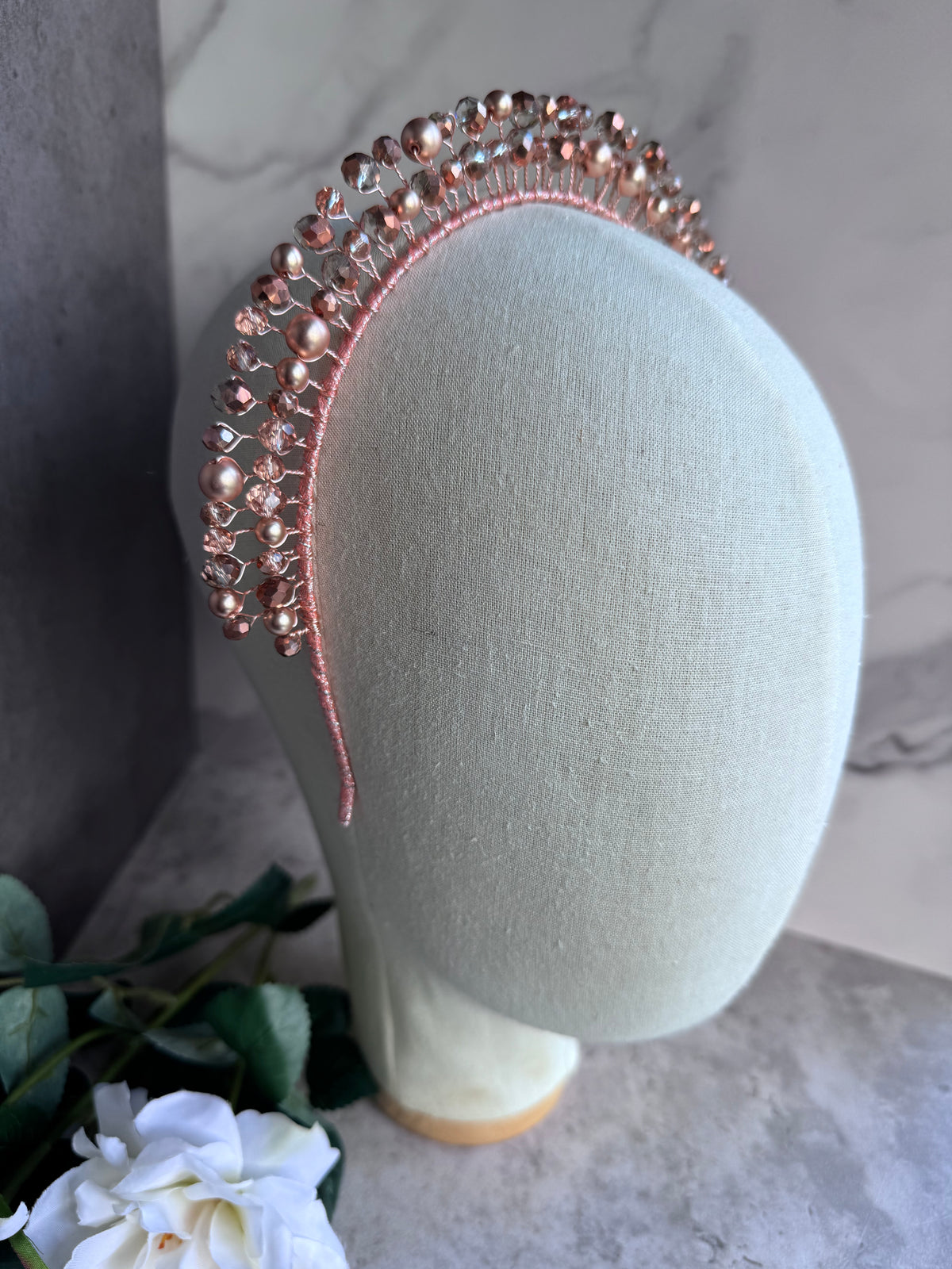 Rose Gold Pearl Beaded Crown