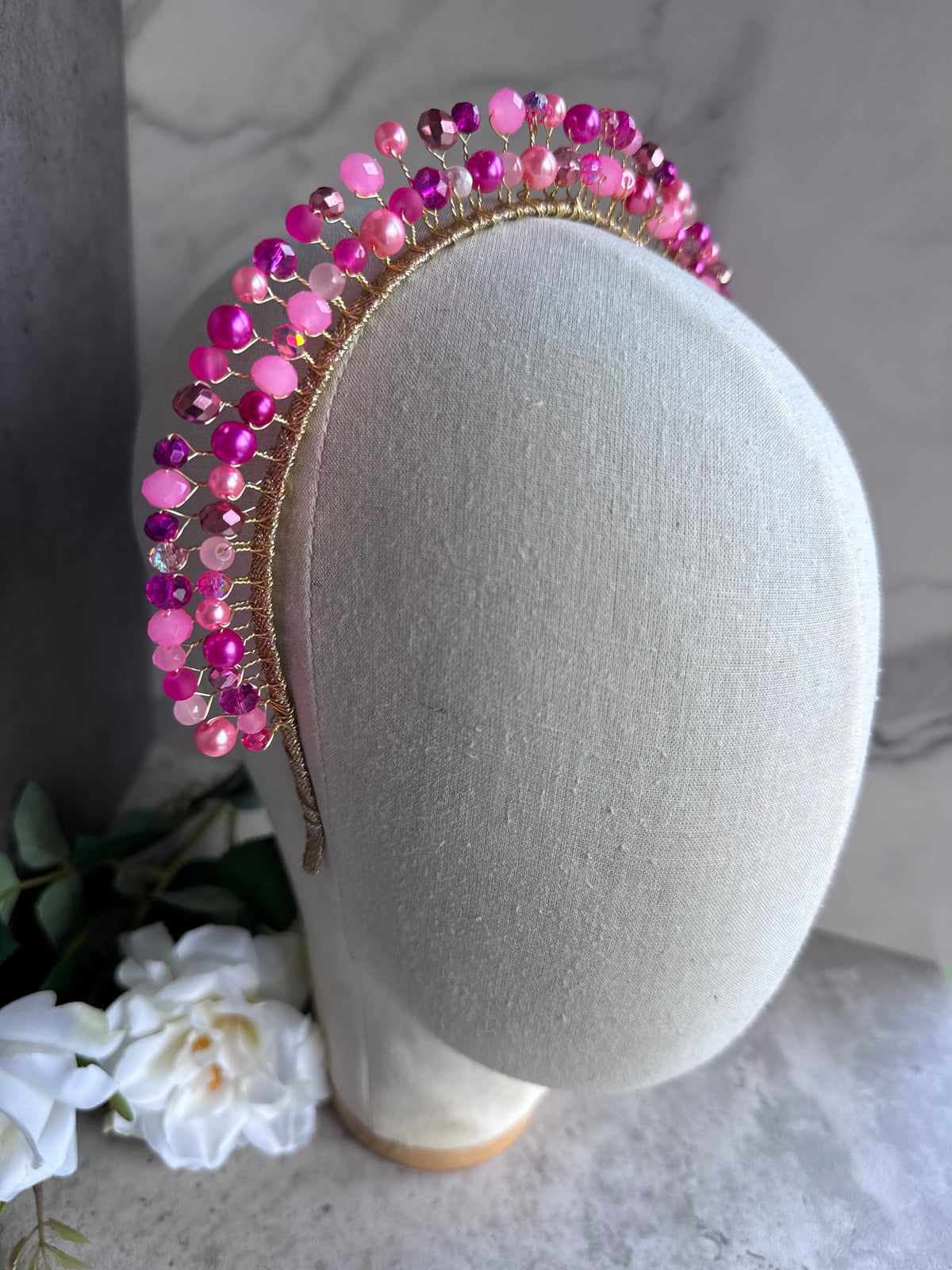 Fuchsia Rose Beaded Crown