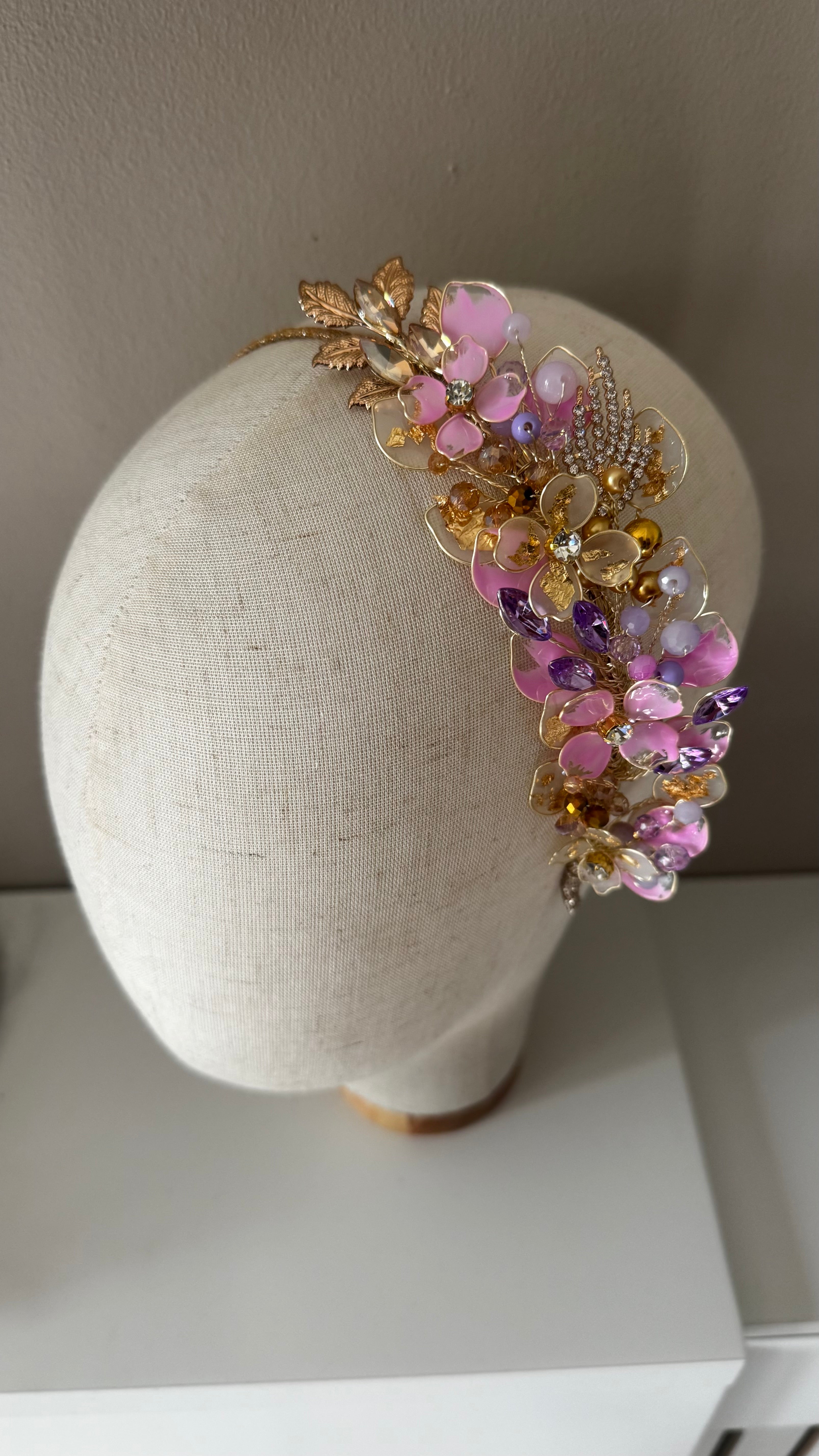 Lilac and Gold side wedding guest Heapdiece