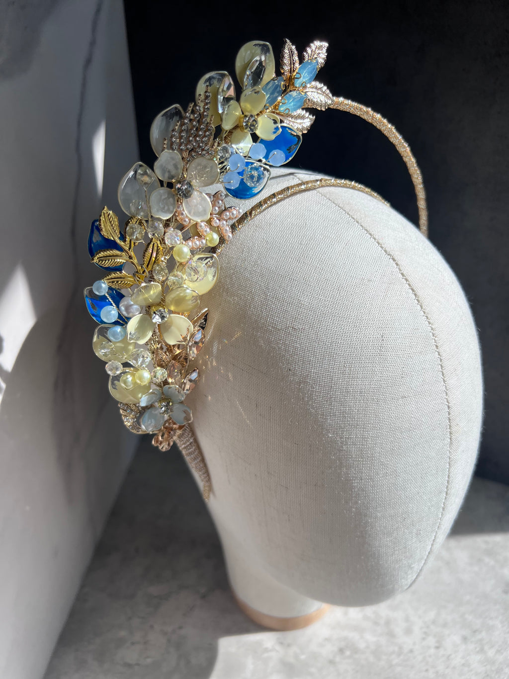 Yellow and blue Half halo headpiece
