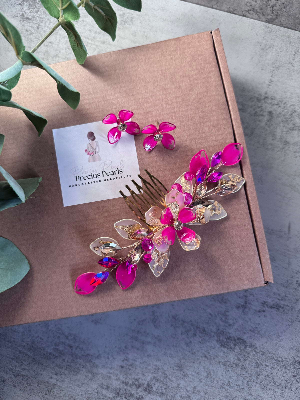 Fucshia and Frosted gold wedding guest comb