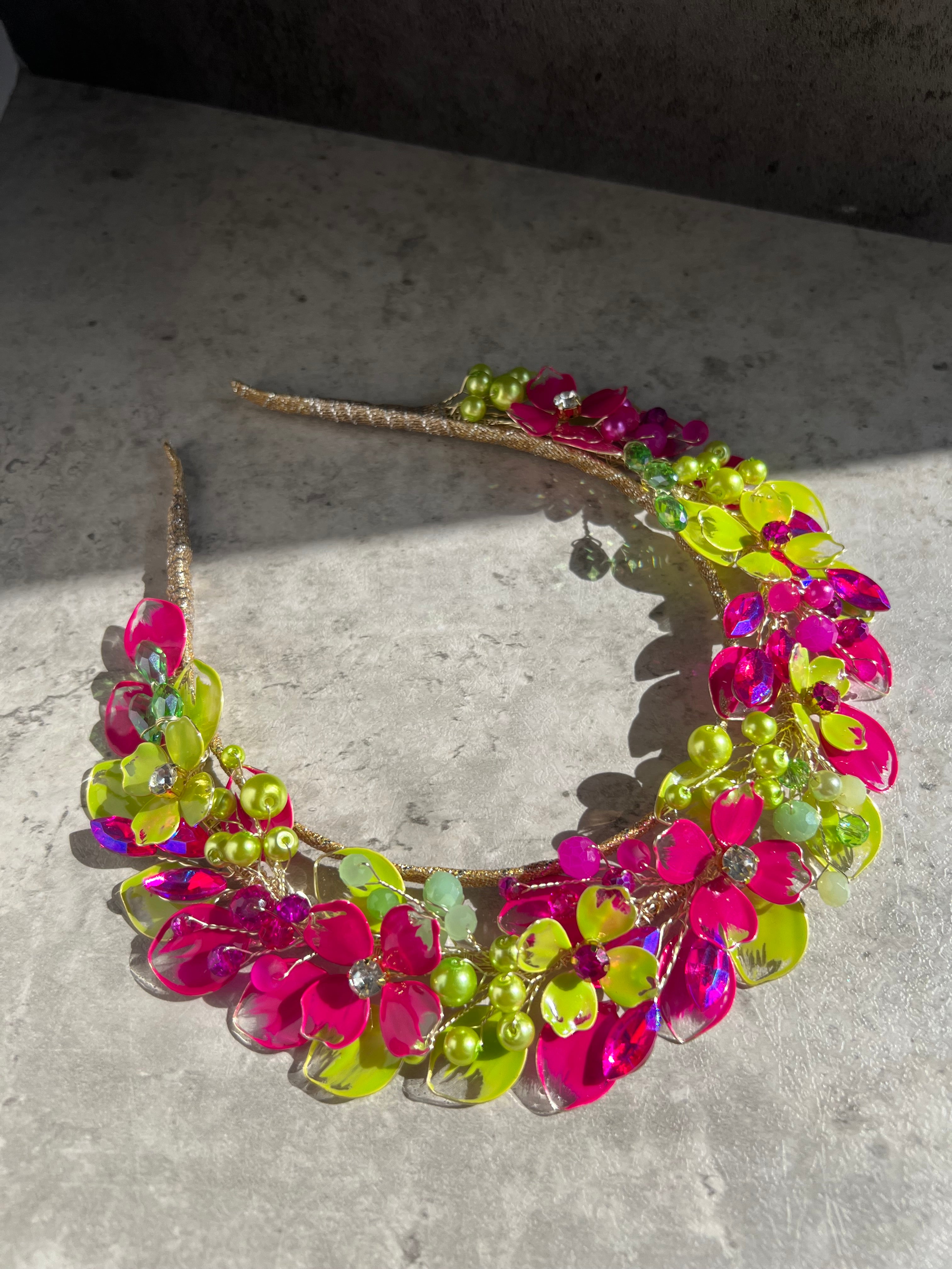 Stunning Fucshia and Lime wedding guest headpiece