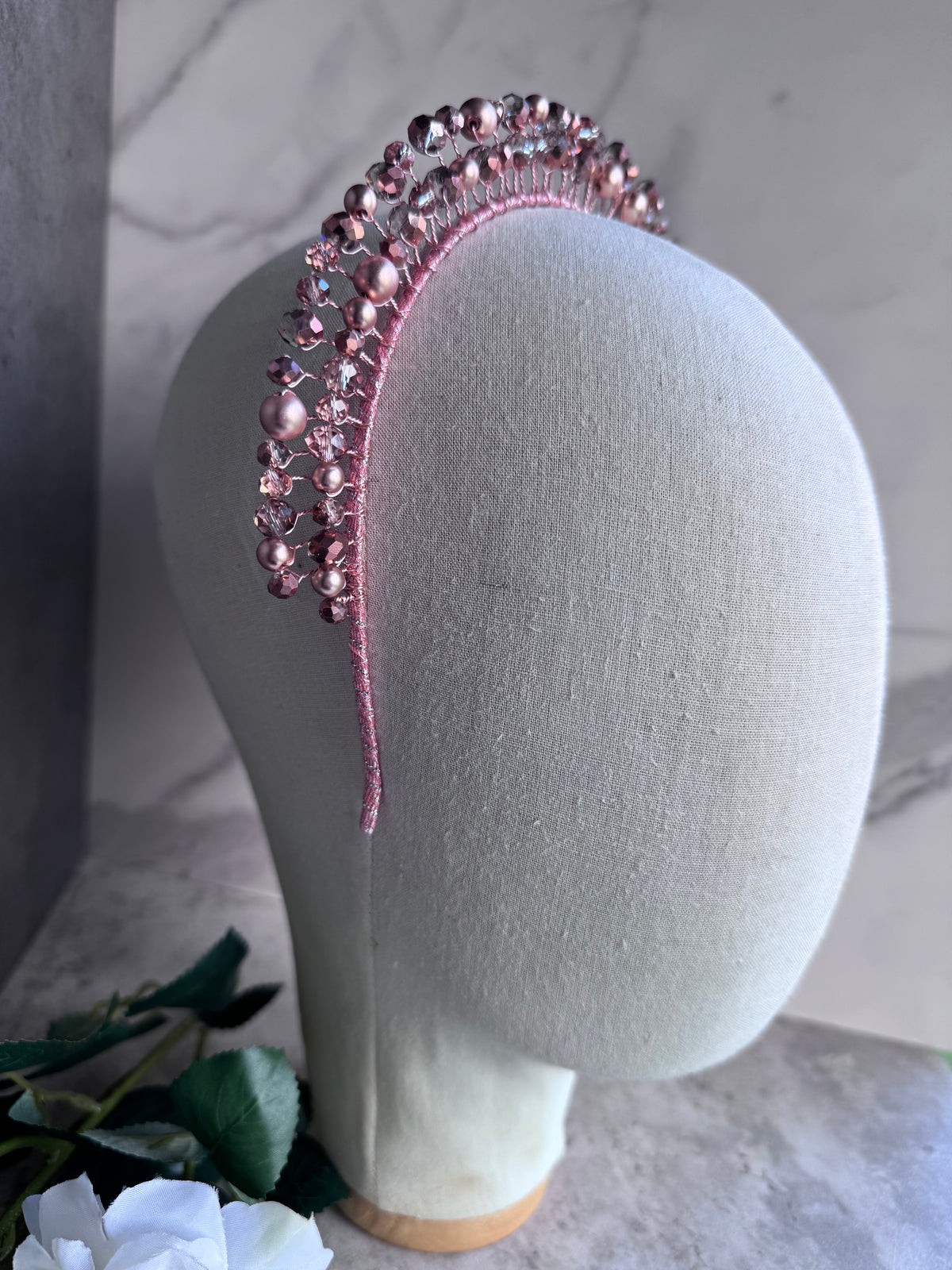 Rose Gold Pearl Beaded Crown