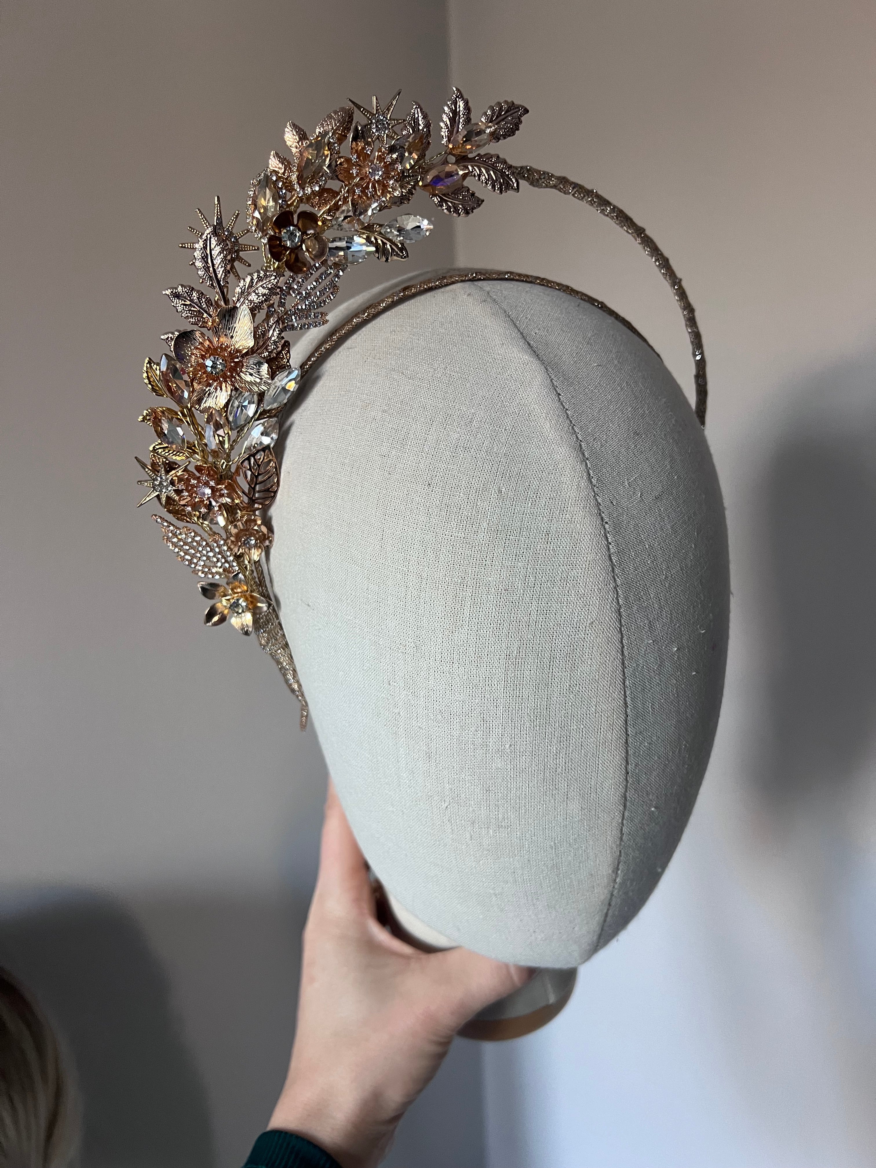 Gold Celestial Floral Half Halo Headpiece Gold Celestial Floral Half Halo Headpiece Precius pearls
