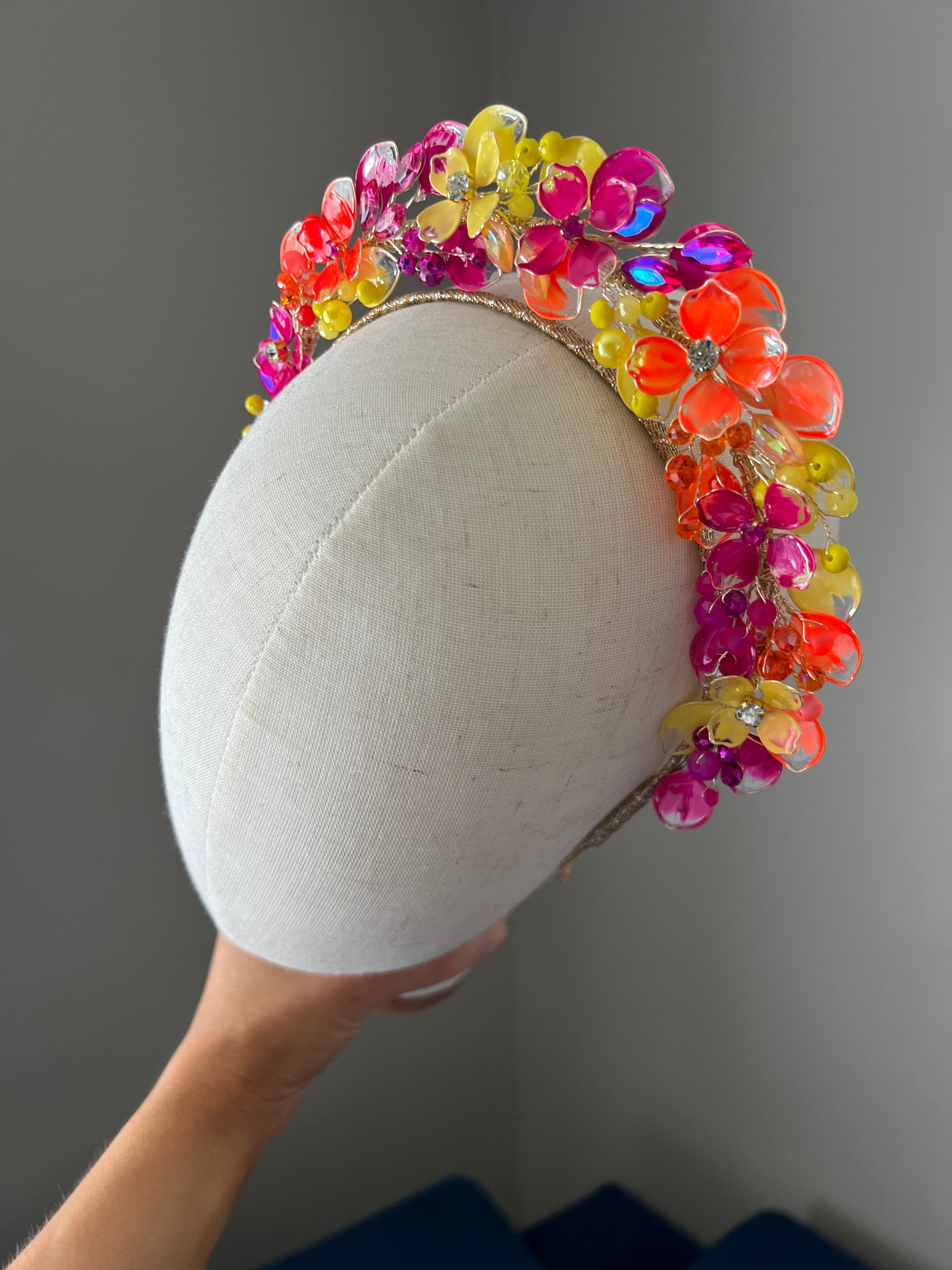 Yellow, Fucshia and Orange wedding guest halo