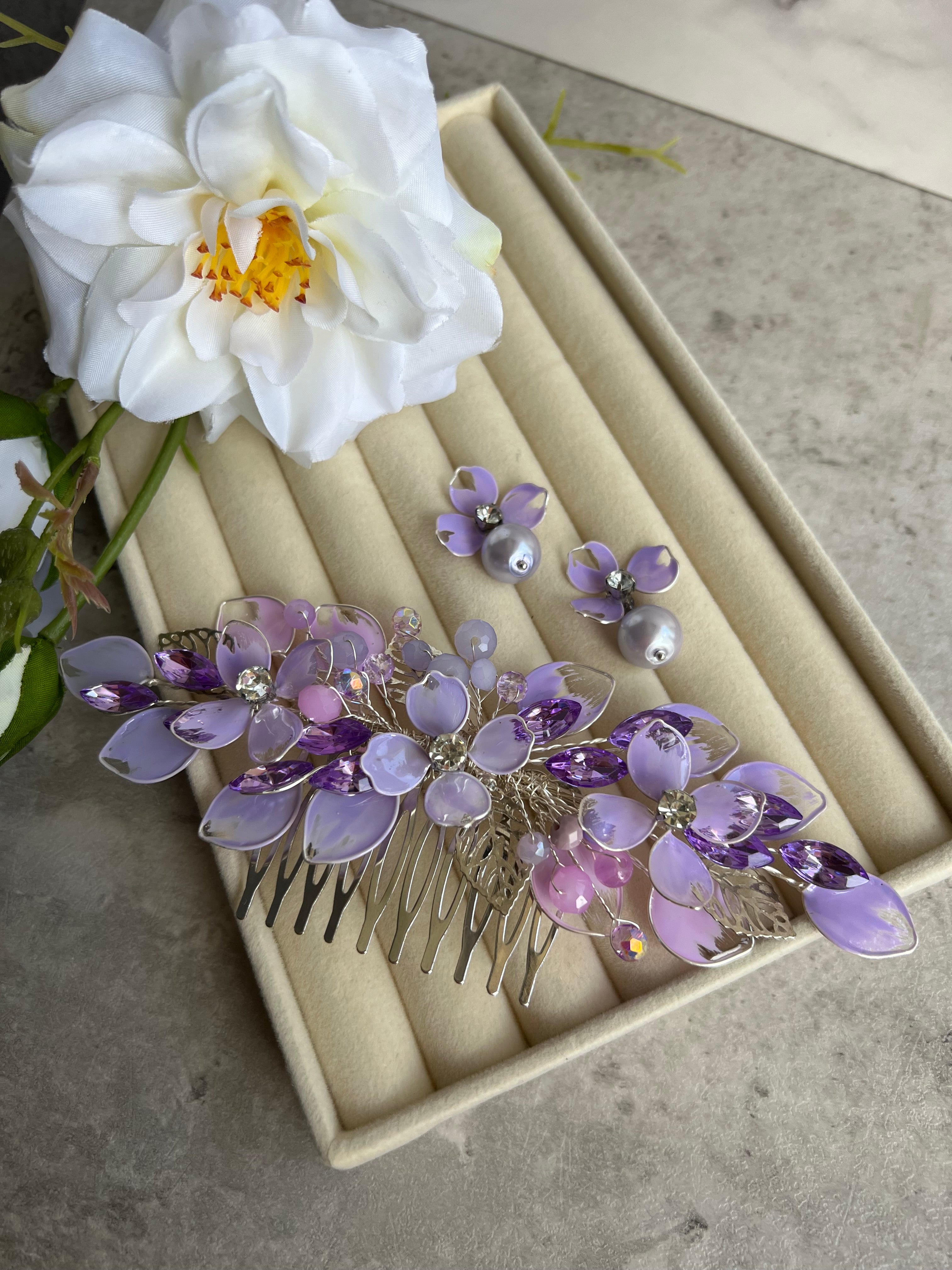 Lilac comb and Earrings