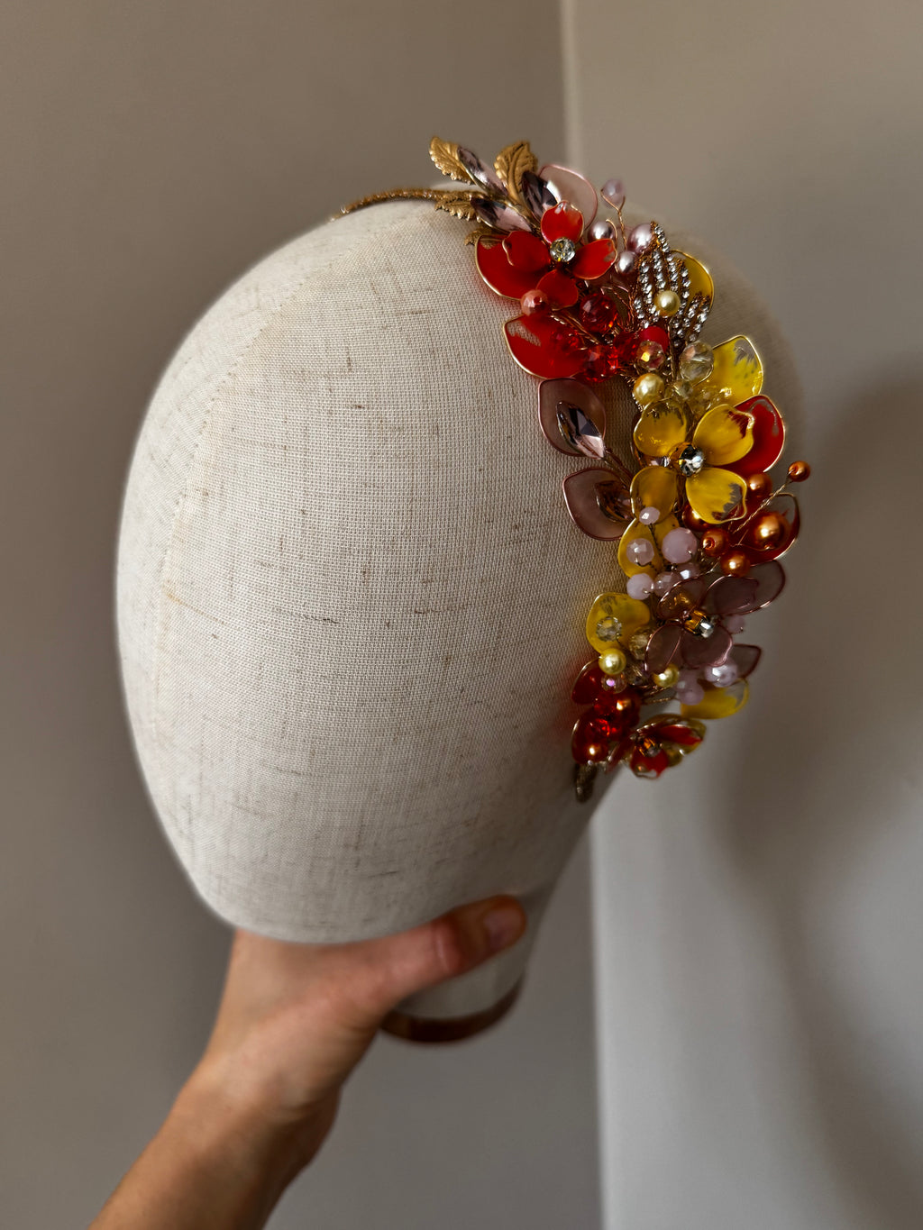 Rose Gold, yellow and Orange side headpiece