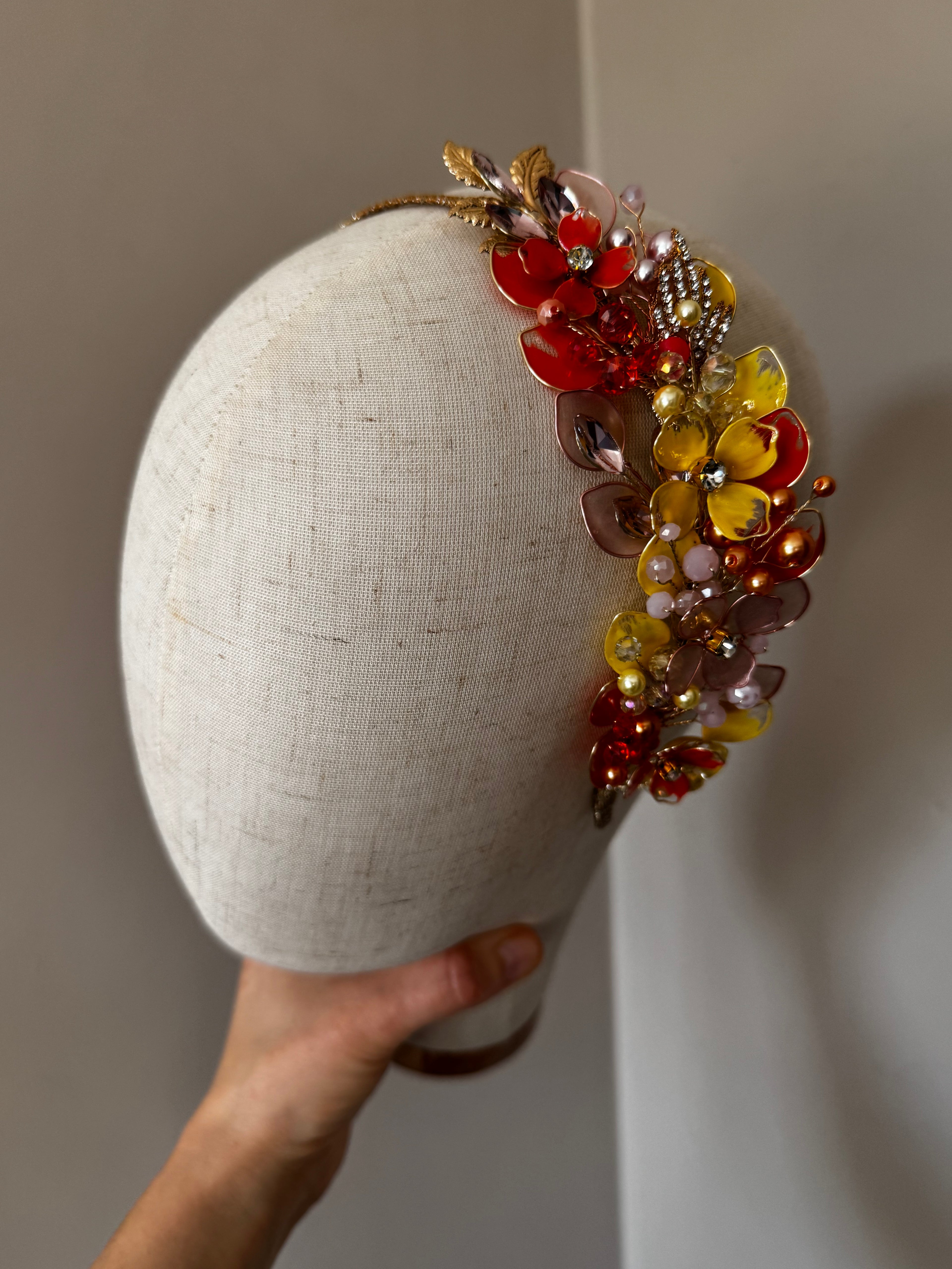 Rose Gold, yellow and Orange side headpiece