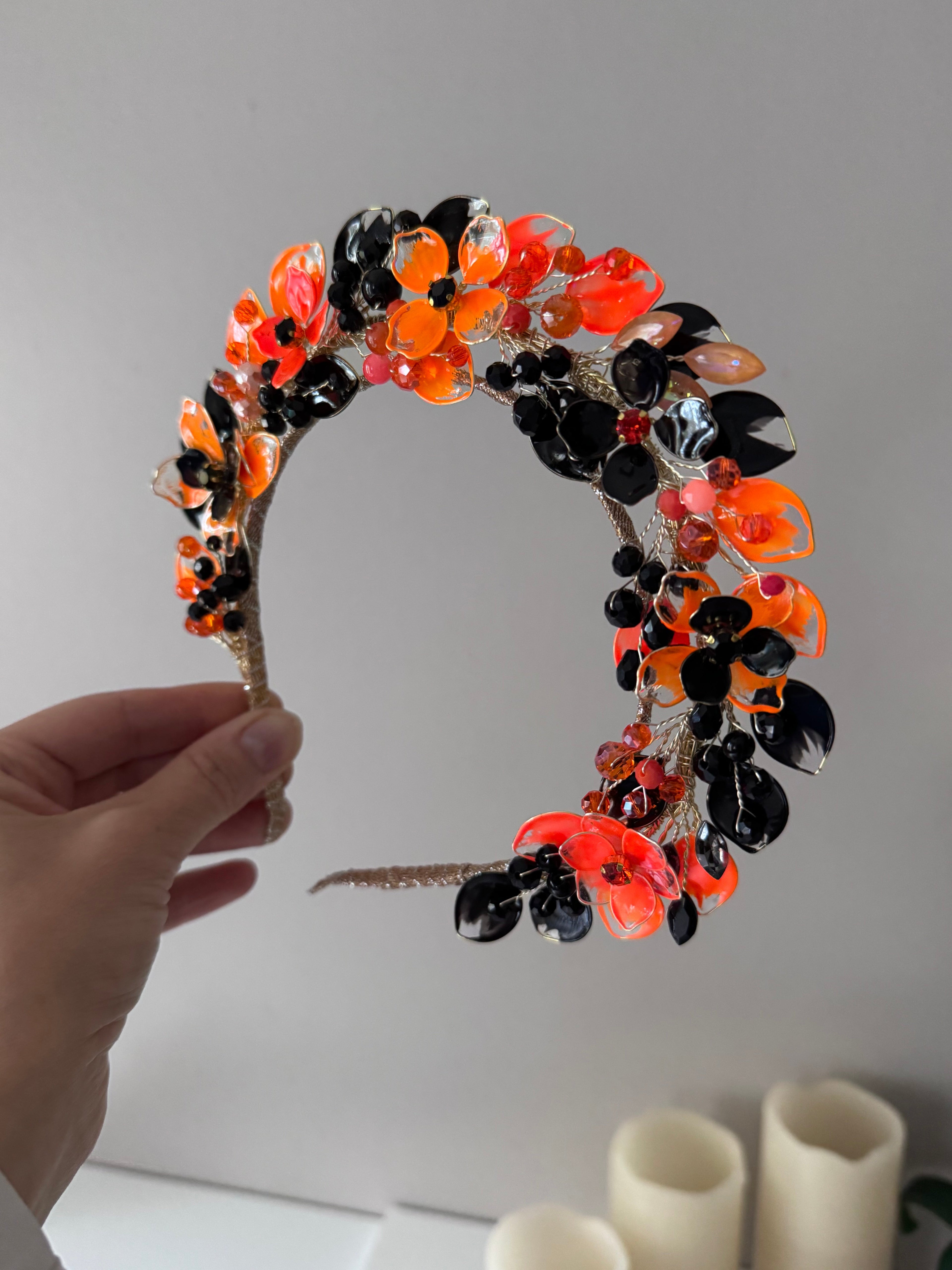Black and Orange Wedding guest halo Black and Orange Wedding guest halo Precius pearls