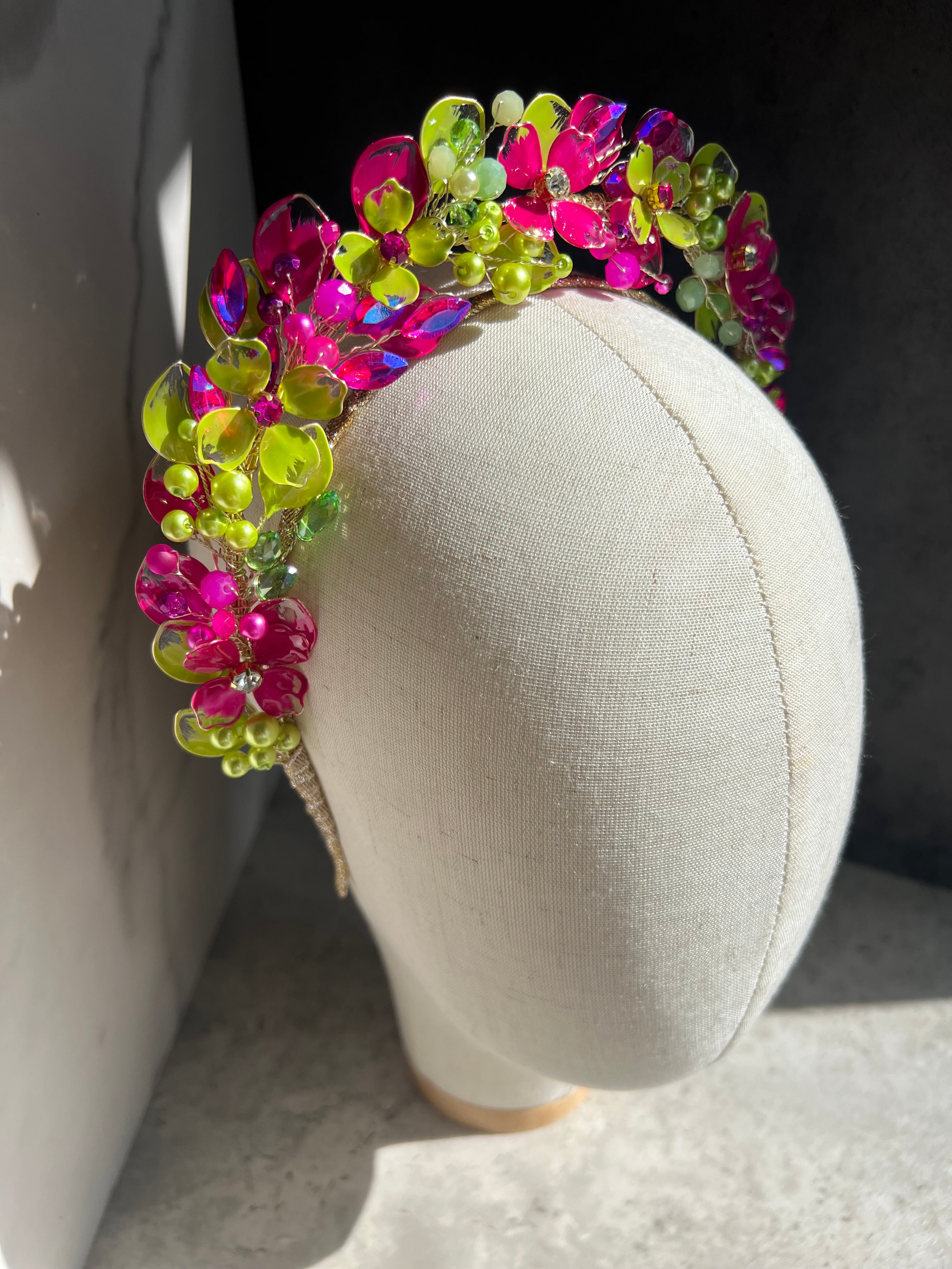 Stunning Fucshia and Lime wedding guest headpiece