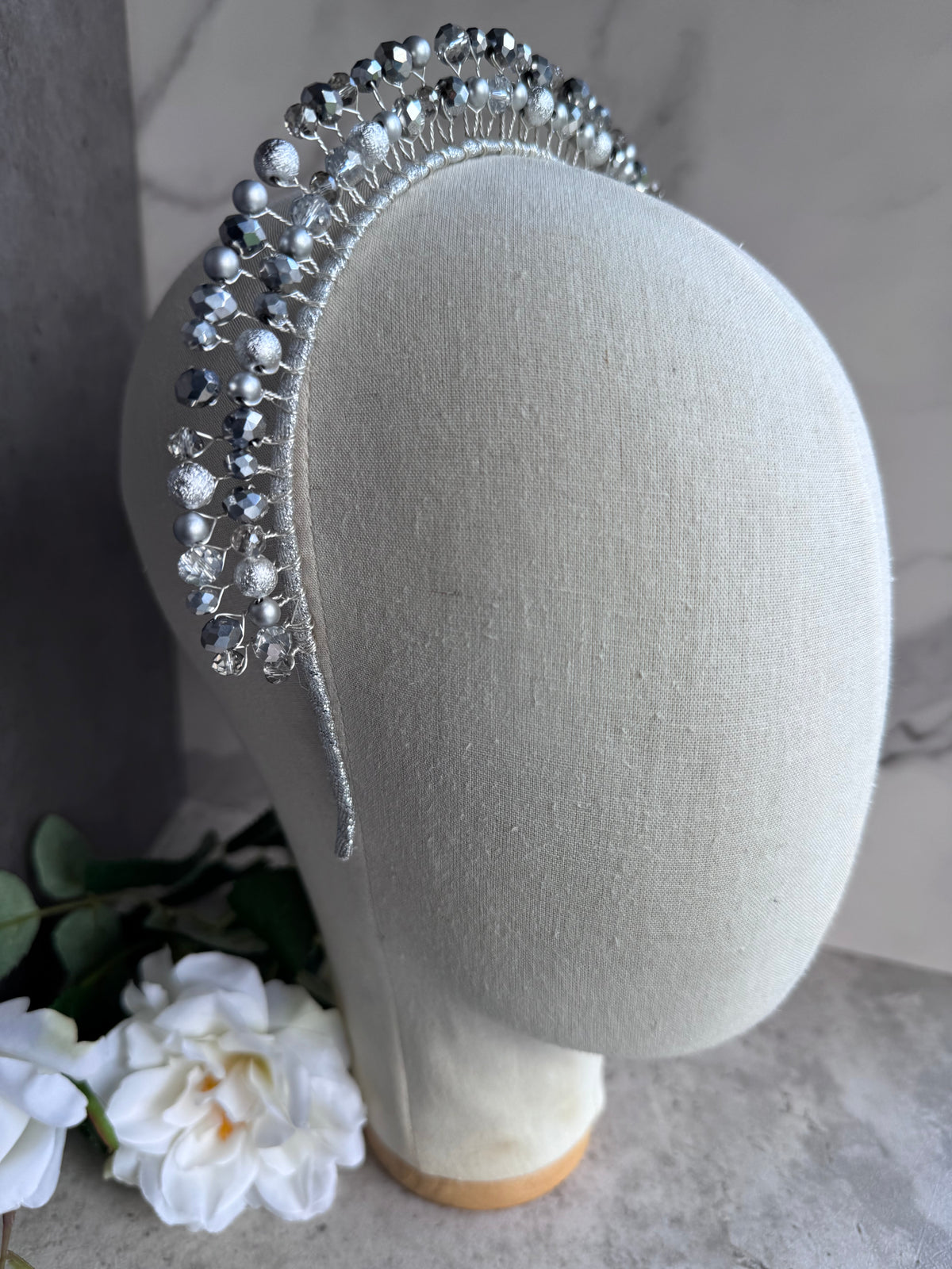 Silver Pearl Beaded Crown