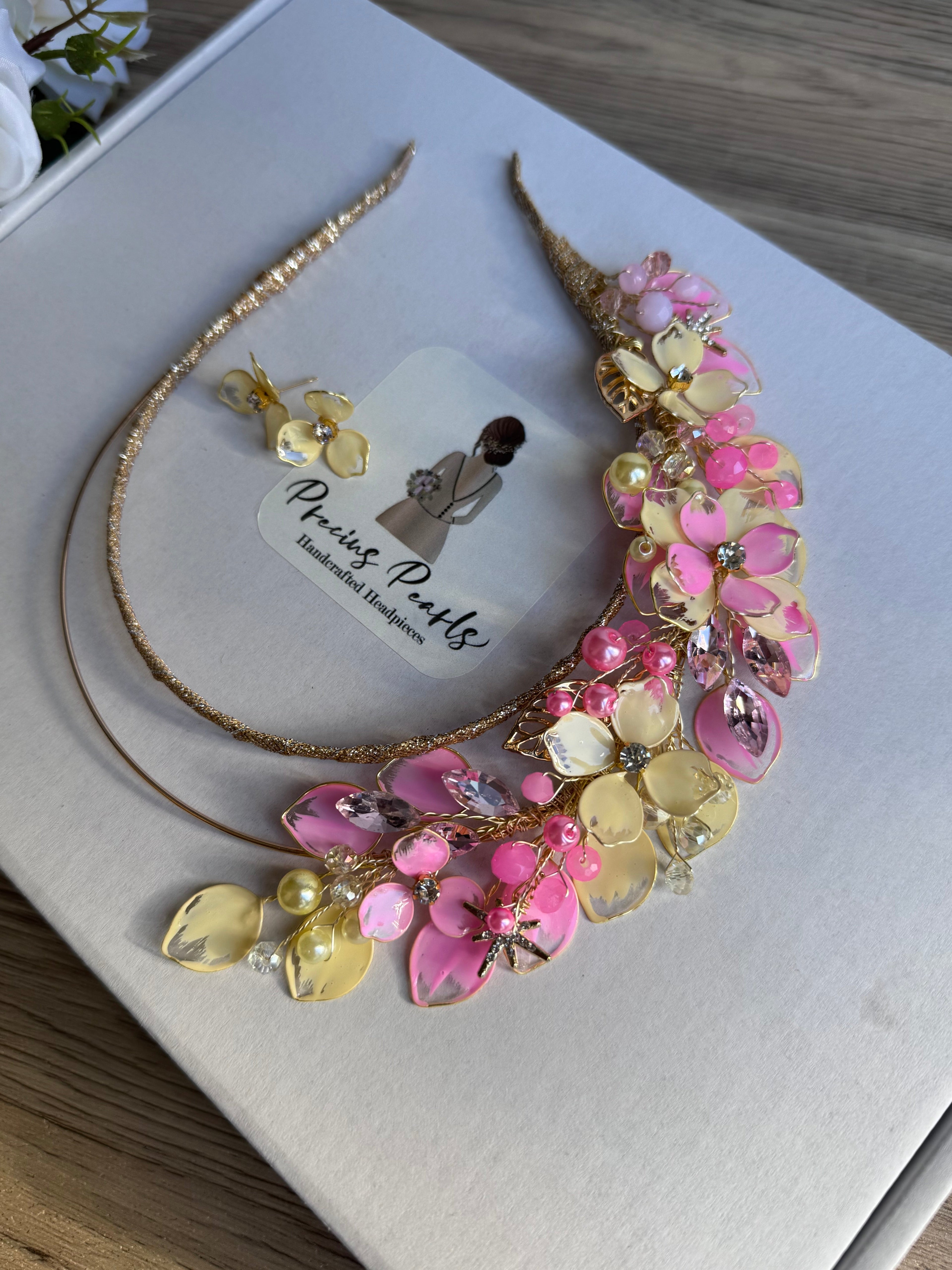 Pink and Yellow wedding guest crown Pink and Yellow wedding guest crown Precius pearls