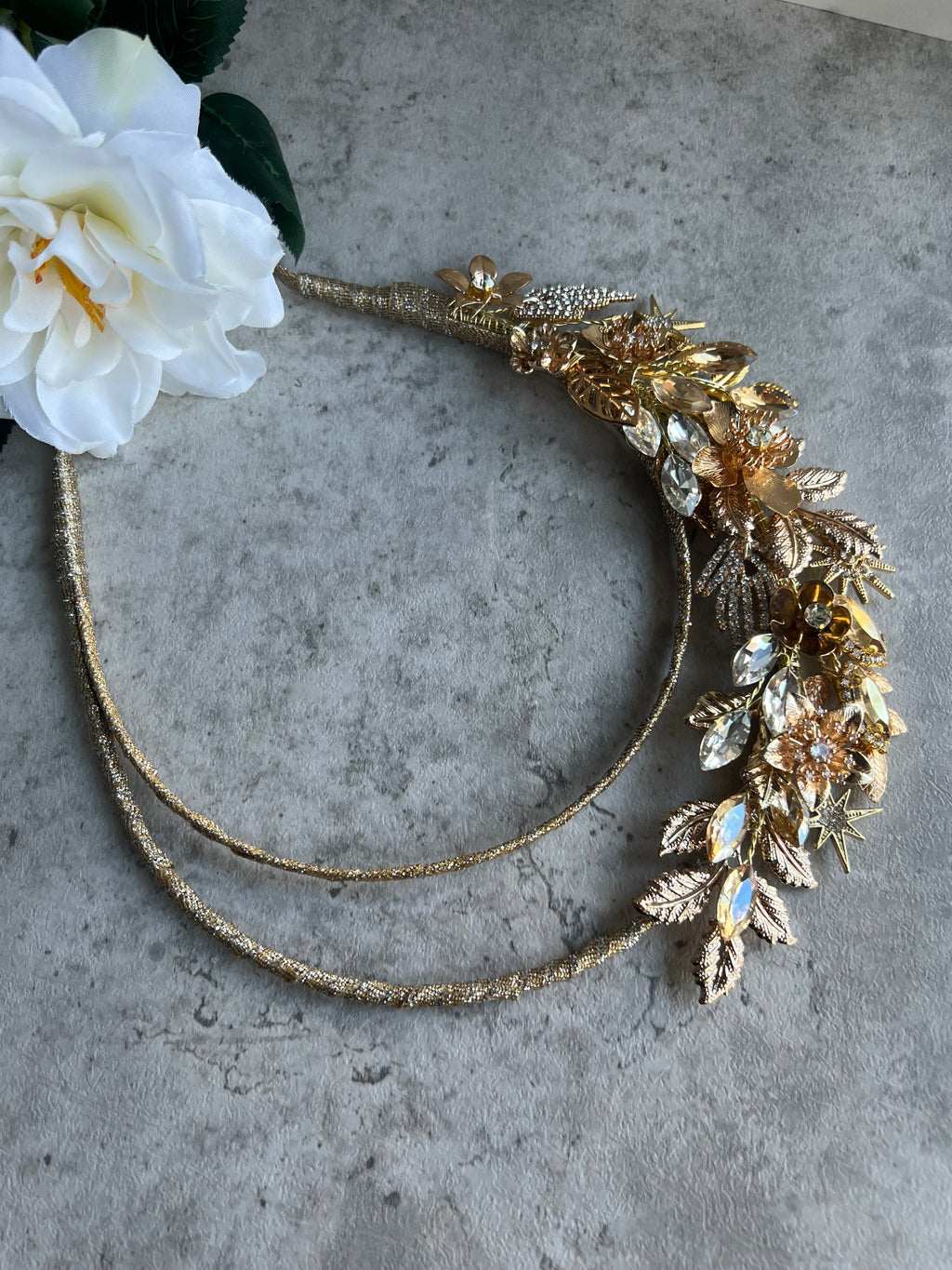 Gold Celestial Floral Half Halo Headpiece Gold Celestial Floral Half Halo Headpiece Precius pearls