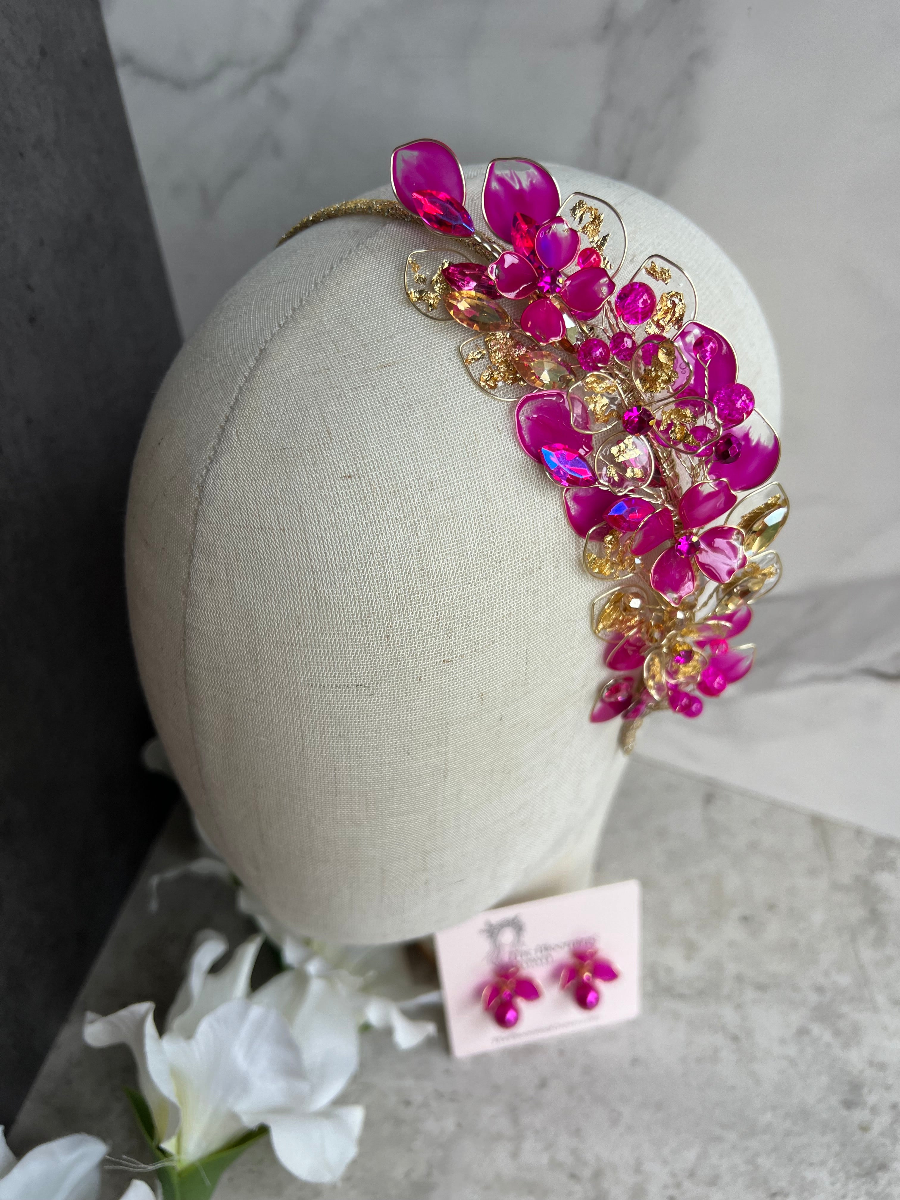Magenta and Gold wedding guest Heapdiece
