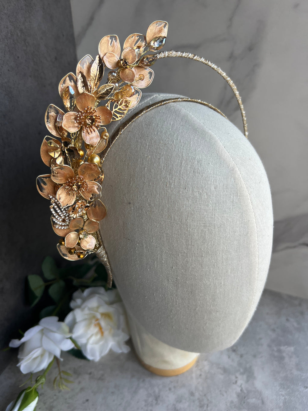 Gold Floral Half Halo Headpiece Gold Floral Half Halo Headpiece Precius pearls