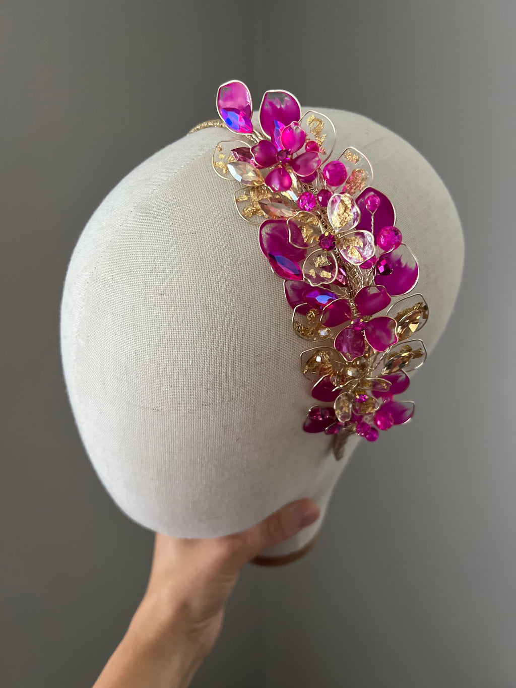 Magenta and Gold wedding guest Heapdiece