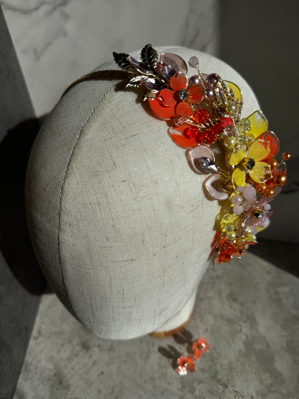 Rose Gold, yellow and Orange side headpiece
