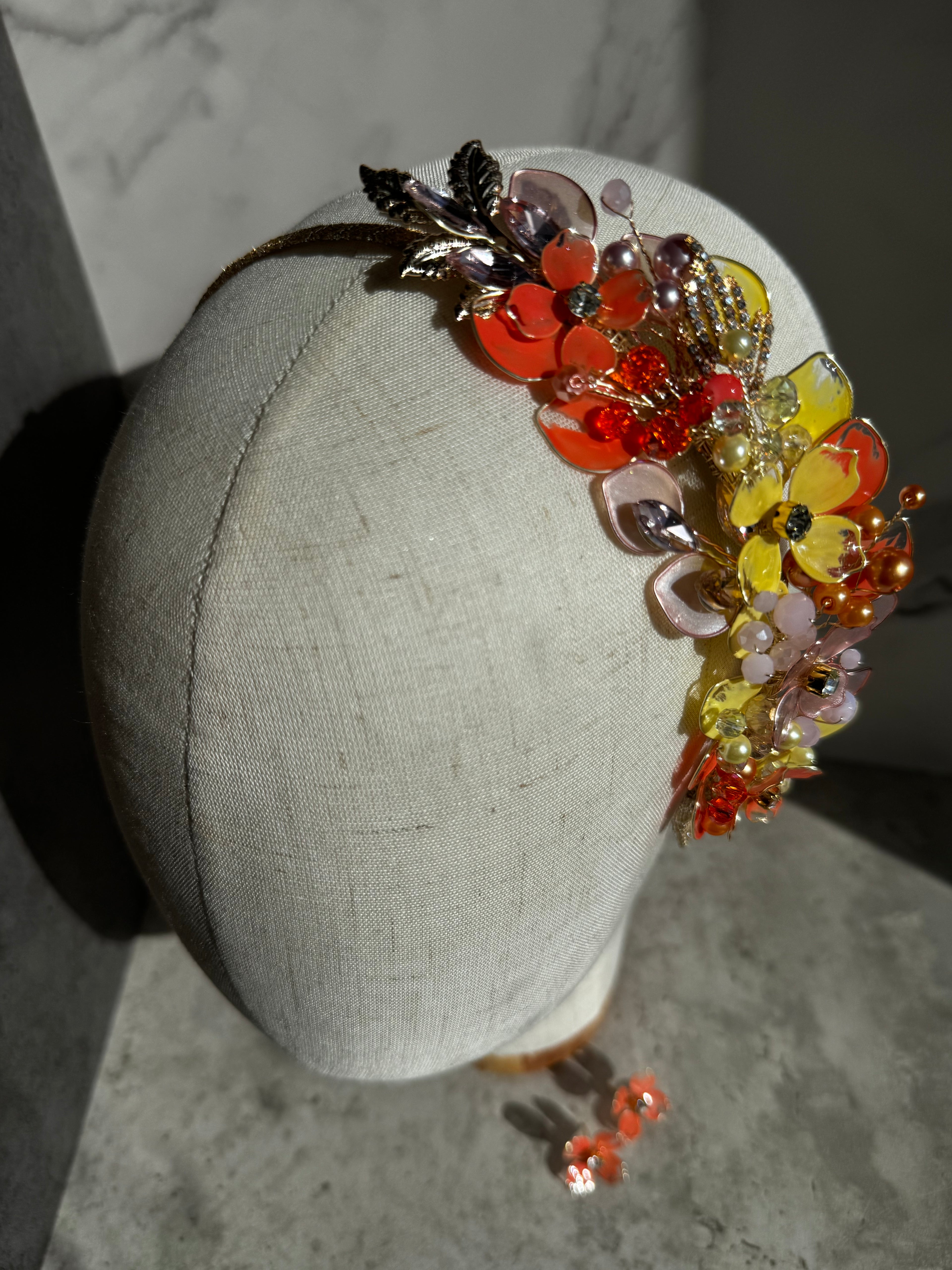 Rose Gold, yellow and Orange side headpiece