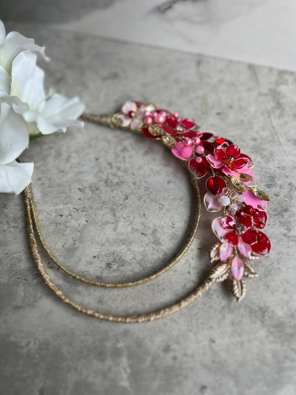 Pink and red Half halo heapdiece