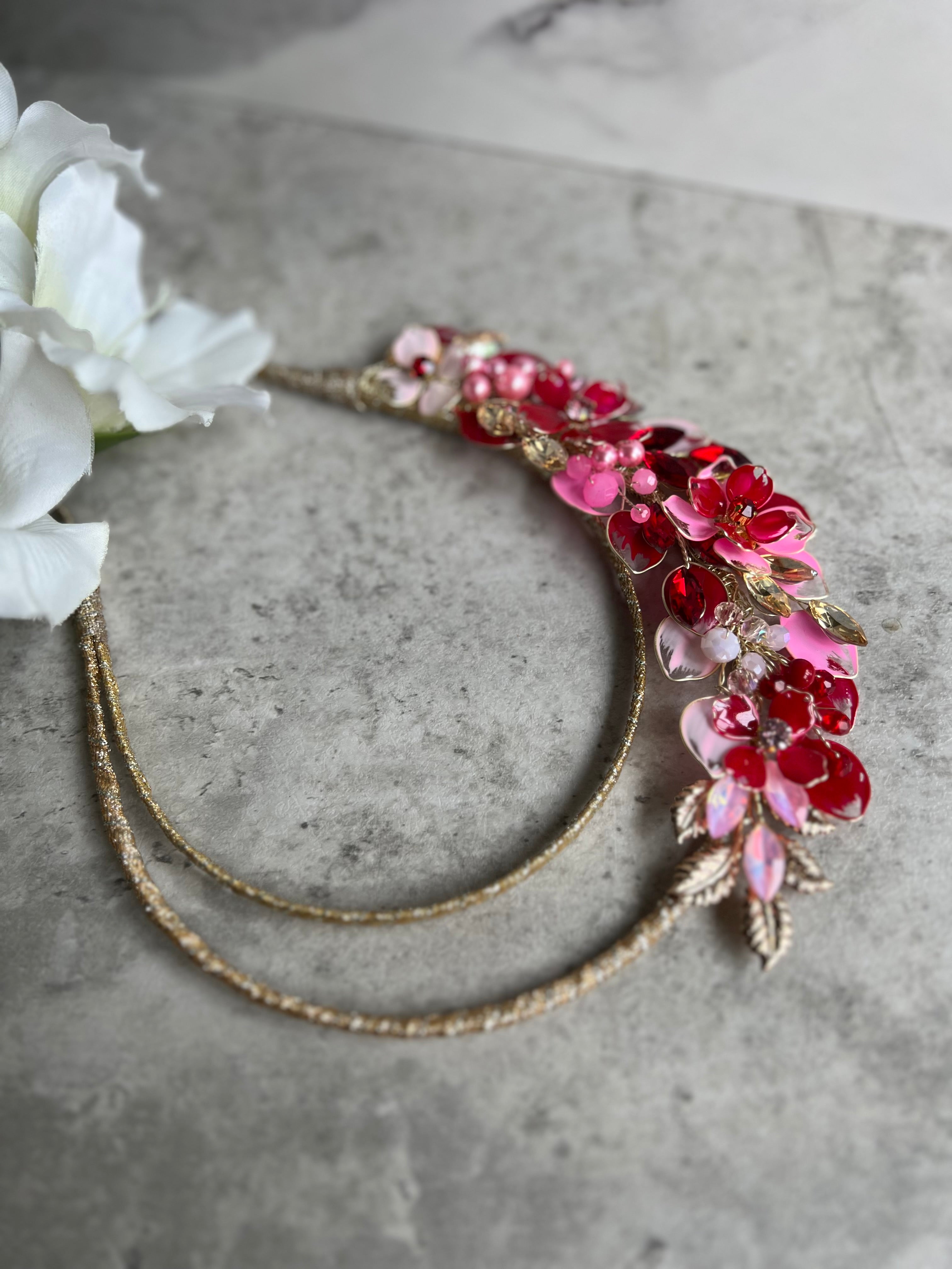Pink and red Half halo heapdiece
