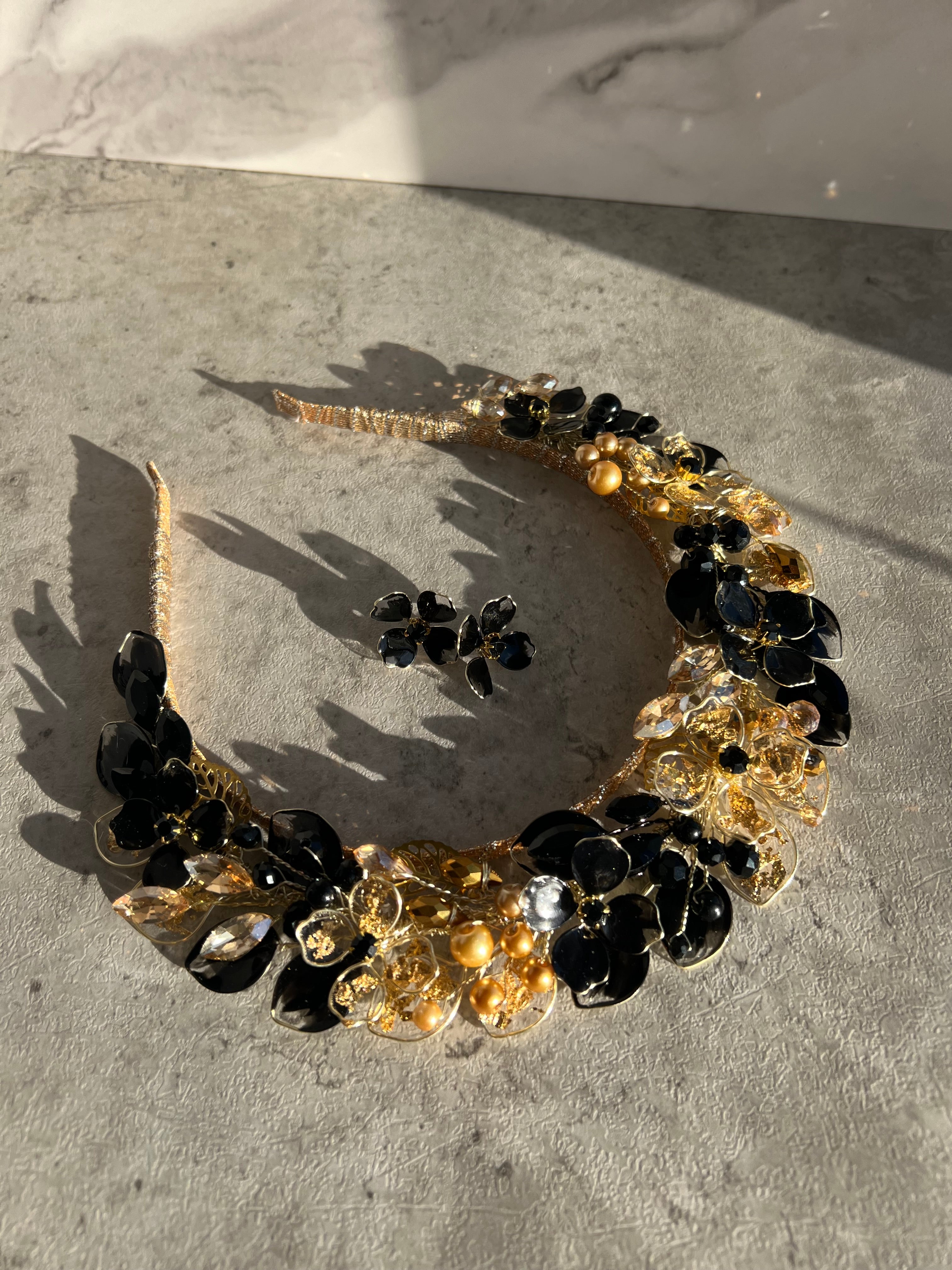 Black and Gold Wedding guest halo Heapdiece