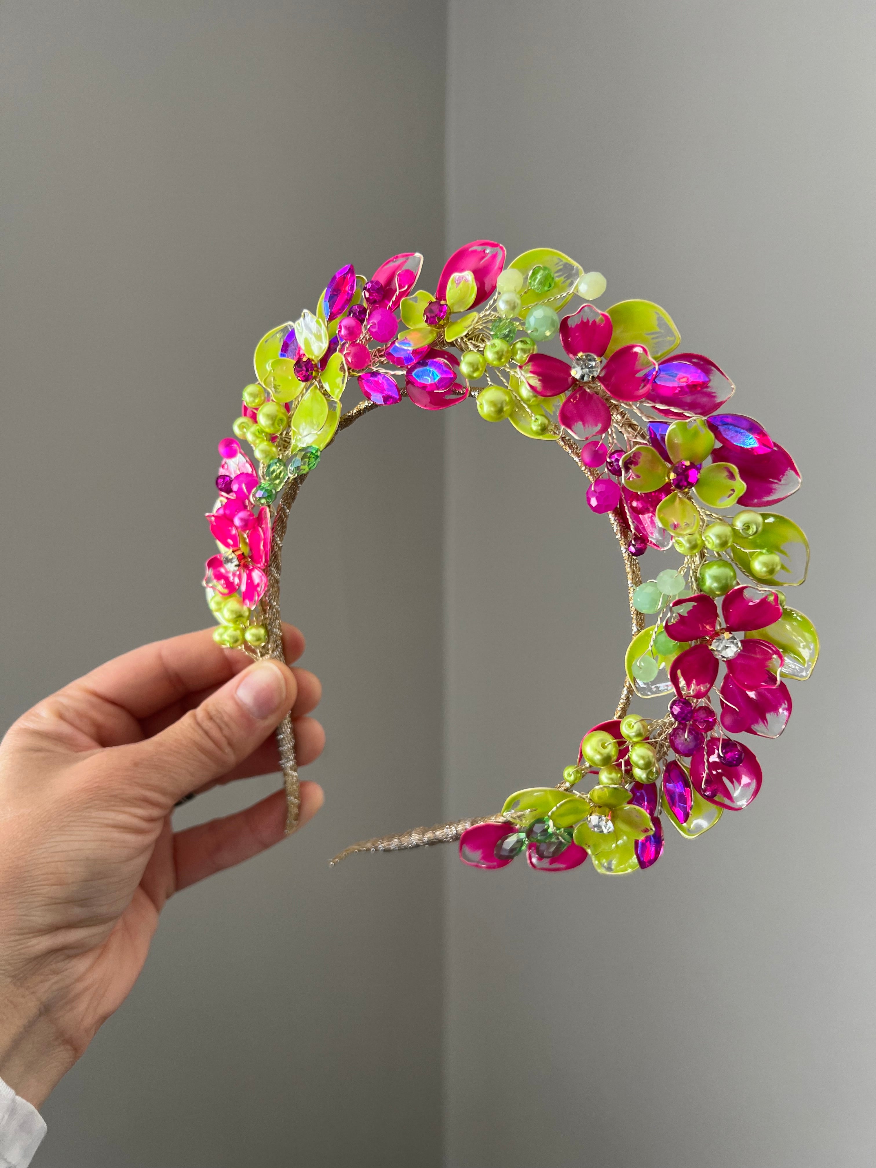 Stunning Fucshia and Lime wedding guest headpiece