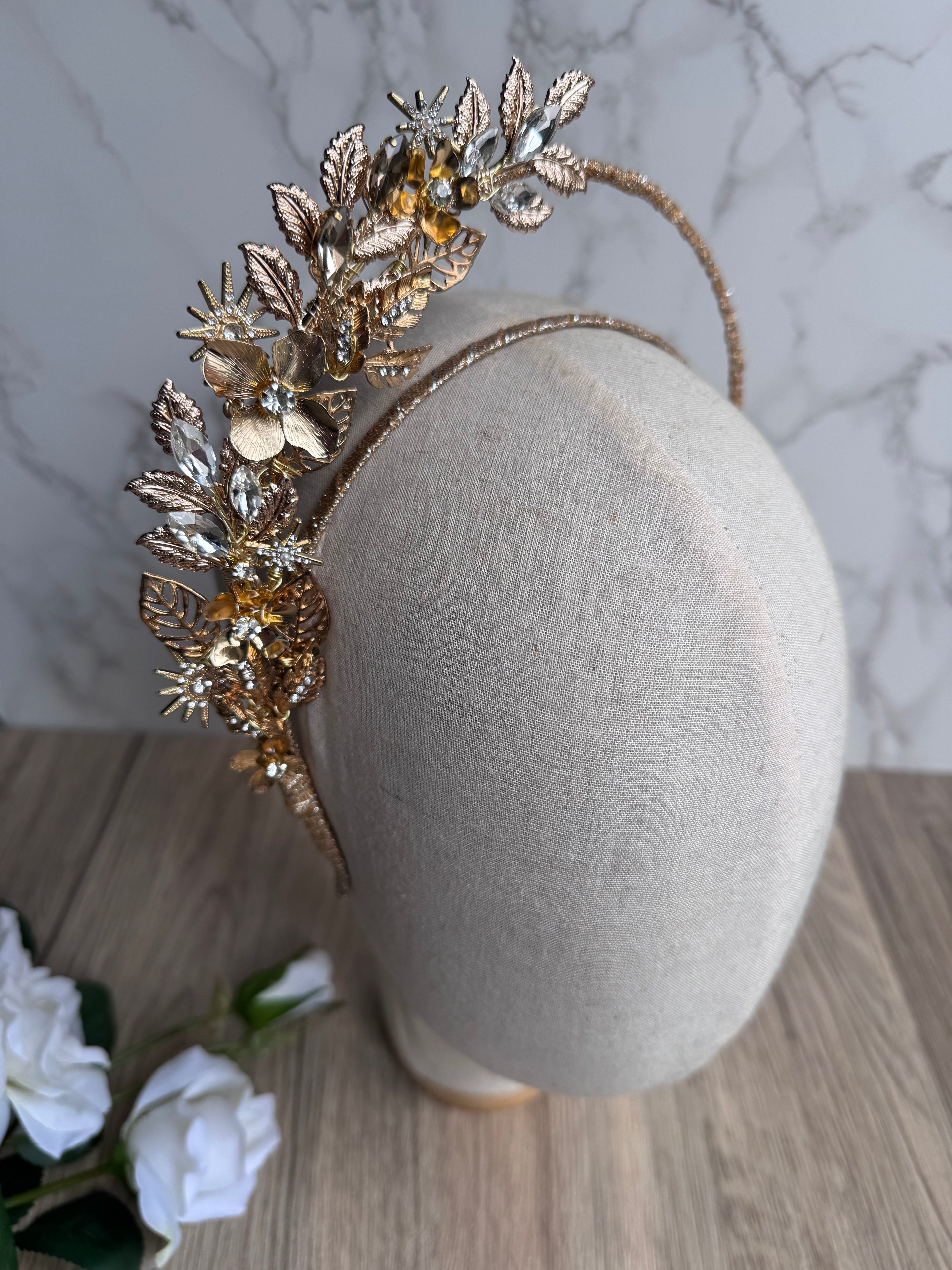 Gold Half halo - wedding guest headpiece Gold Half halo - wedding guest headpiece Precius pearls
