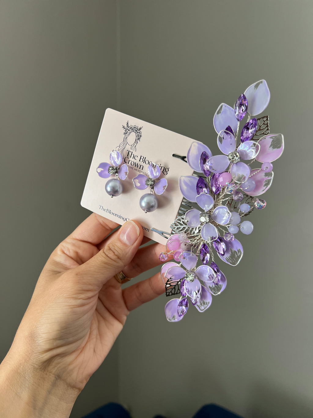 Lilac comb and Earrings
