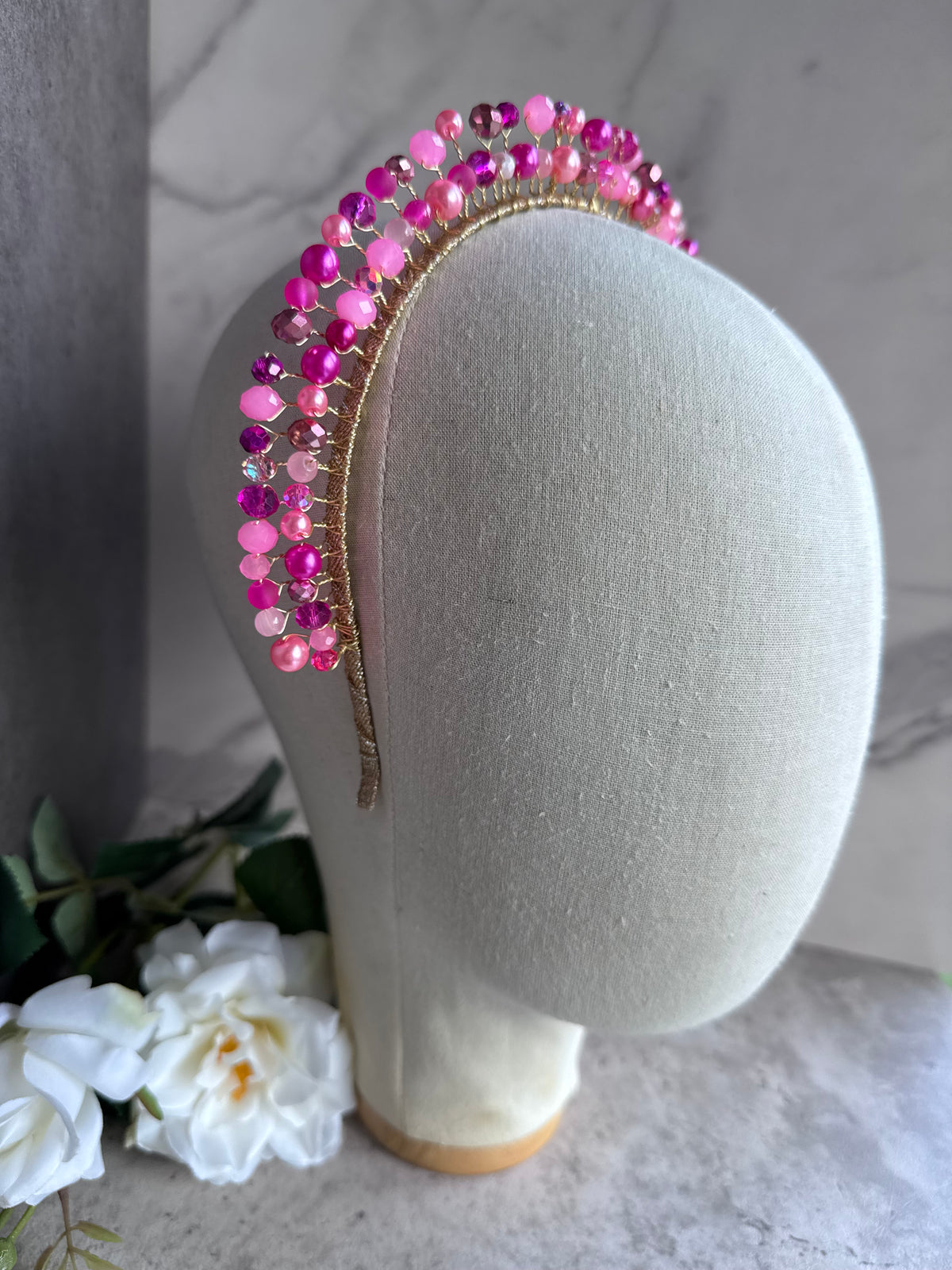 Fuchsia Rose Beaded Crown