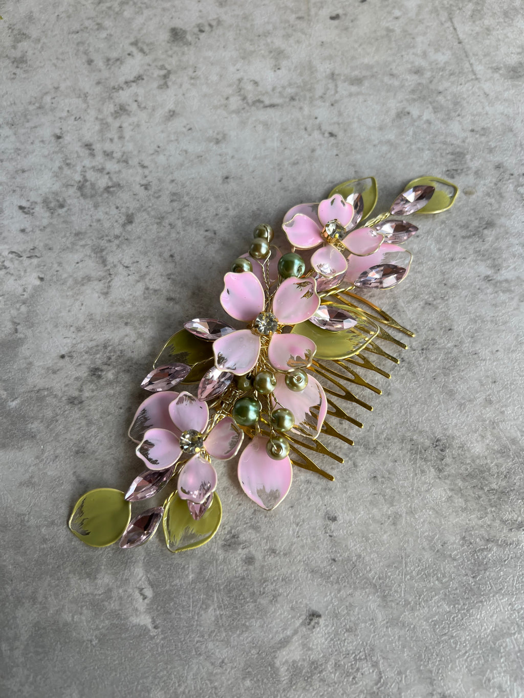 Sage and Pink Comb and Earrings