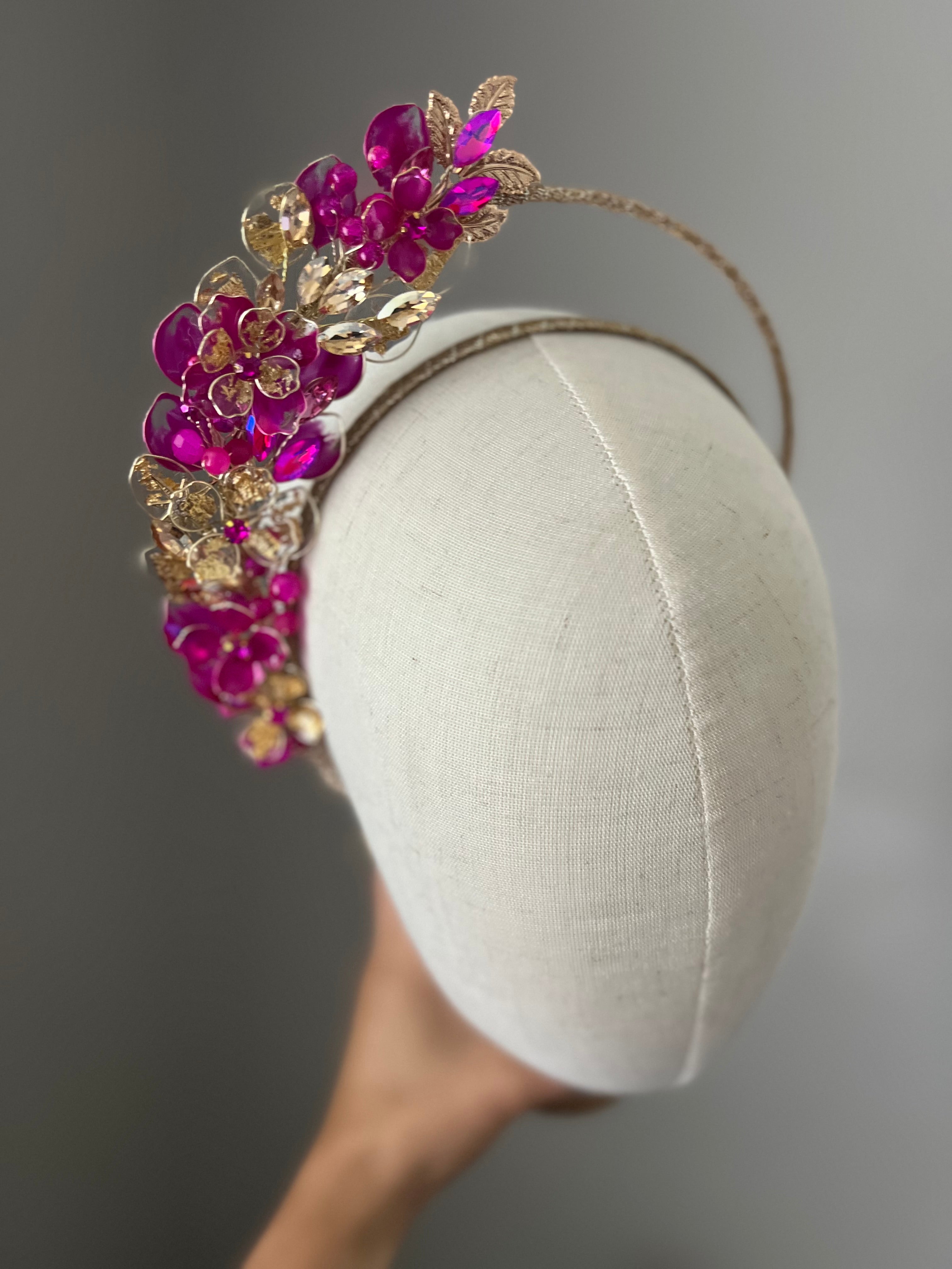Magenta and Gold wedding guest Heapdiece