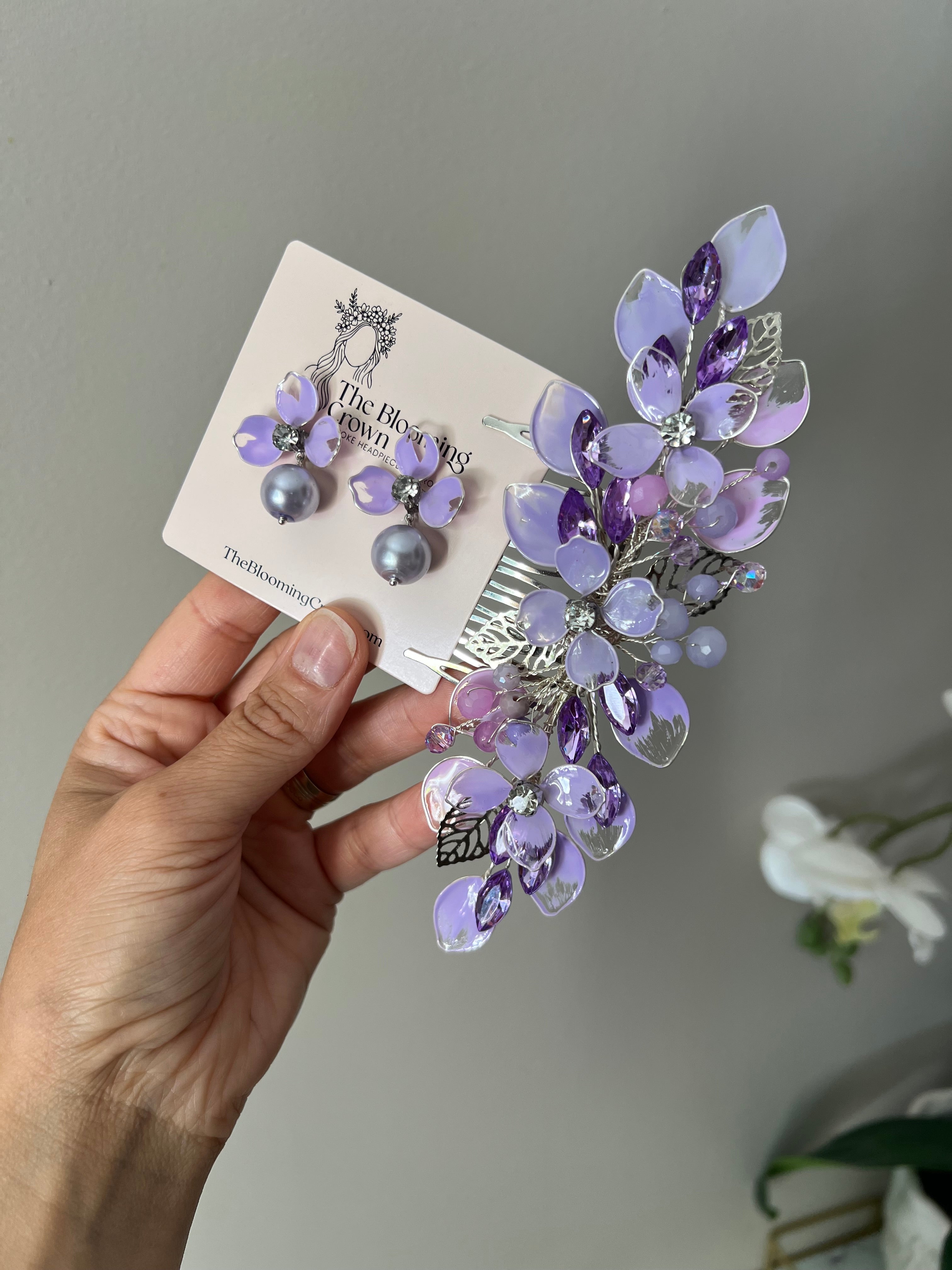 Lilac comb and Earrings