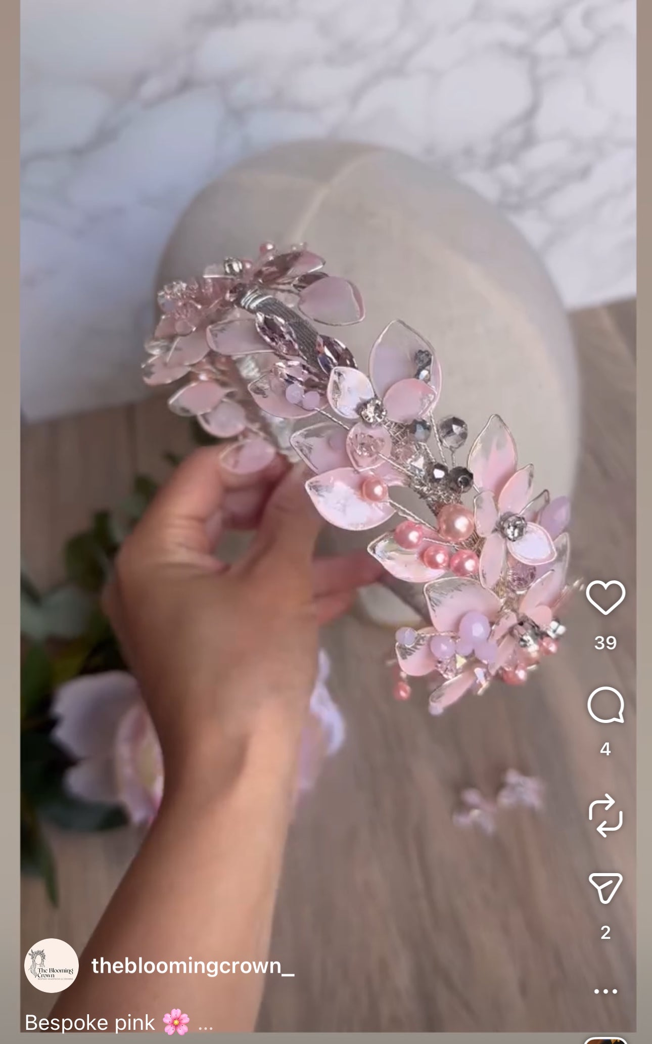 Pink and Silver Full Low Wedding guest headpiece