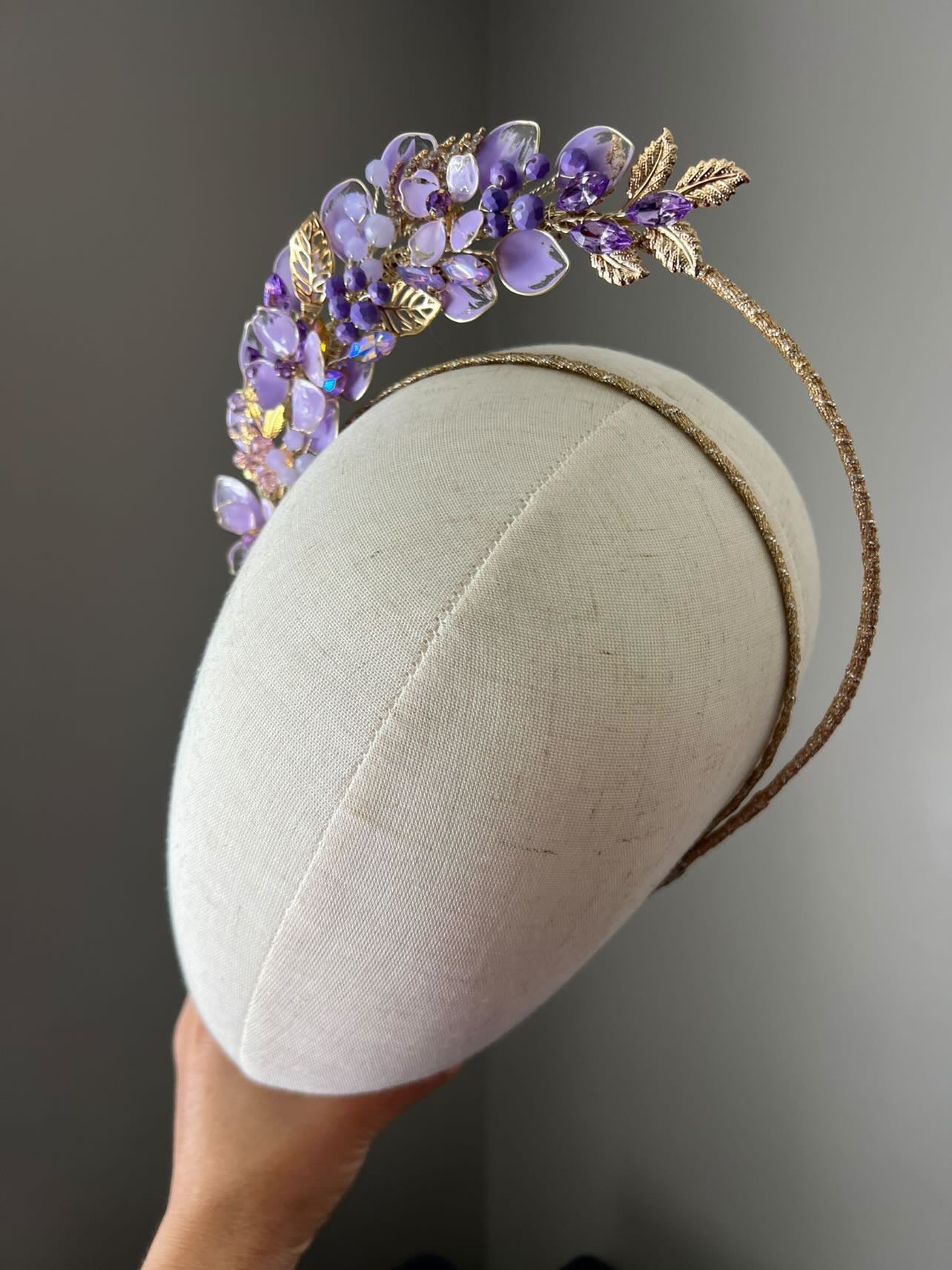 Dark lilac and gold half halo Heapdiece