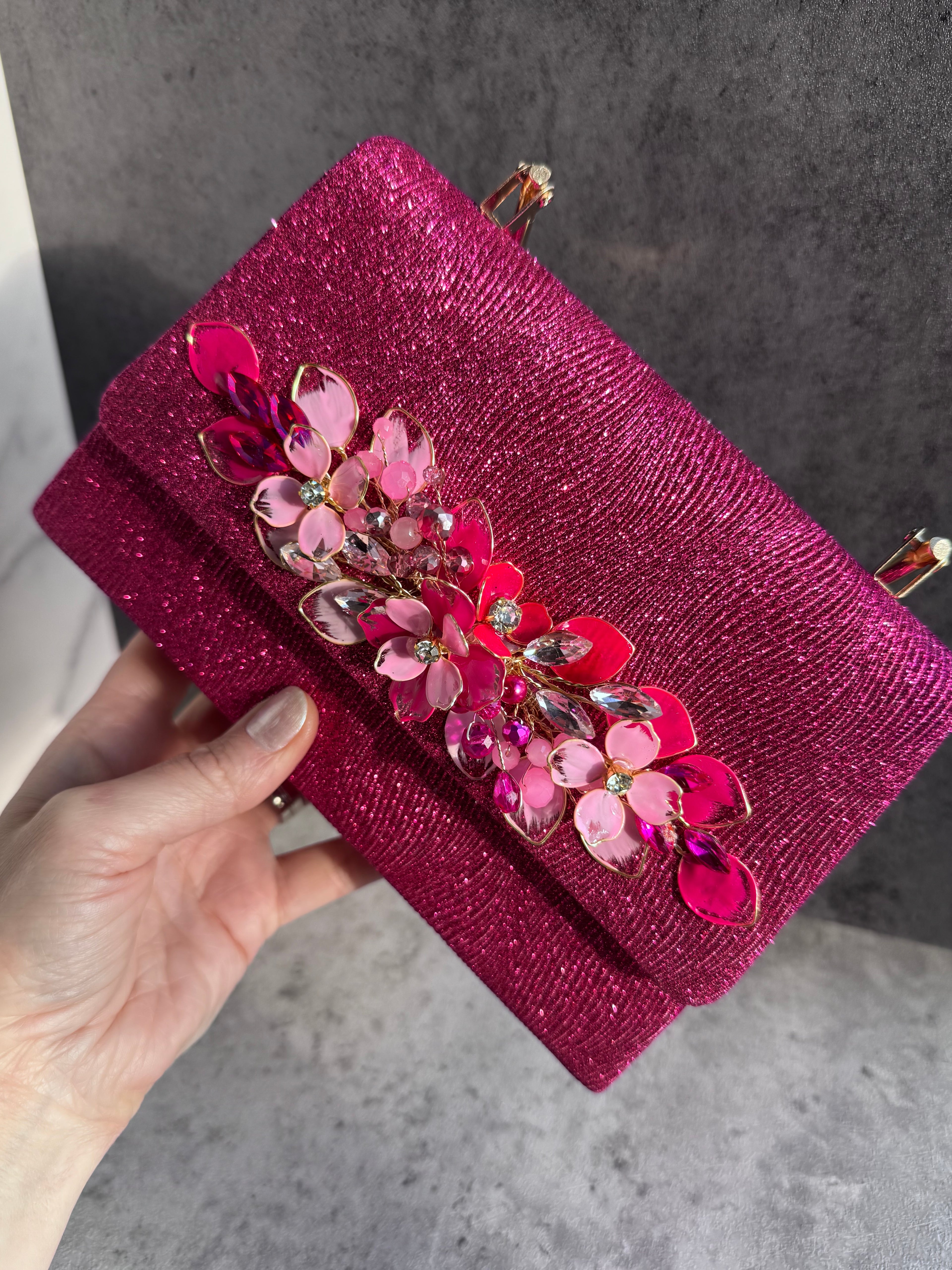 Fuchsia and Pink Half halo wedding guest headpiece