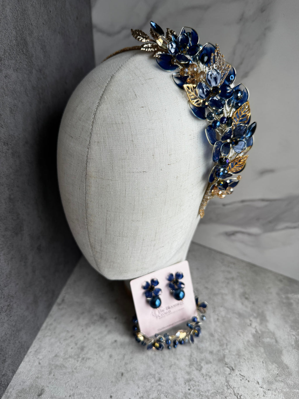 Navy side Heapdiece, Earrings and Bracelet