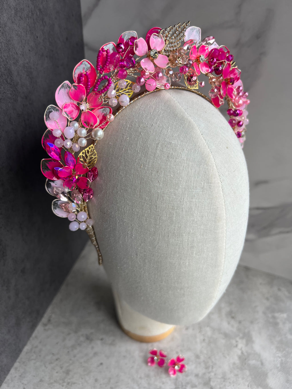 Fucshia and Pink weding guest Halo crown